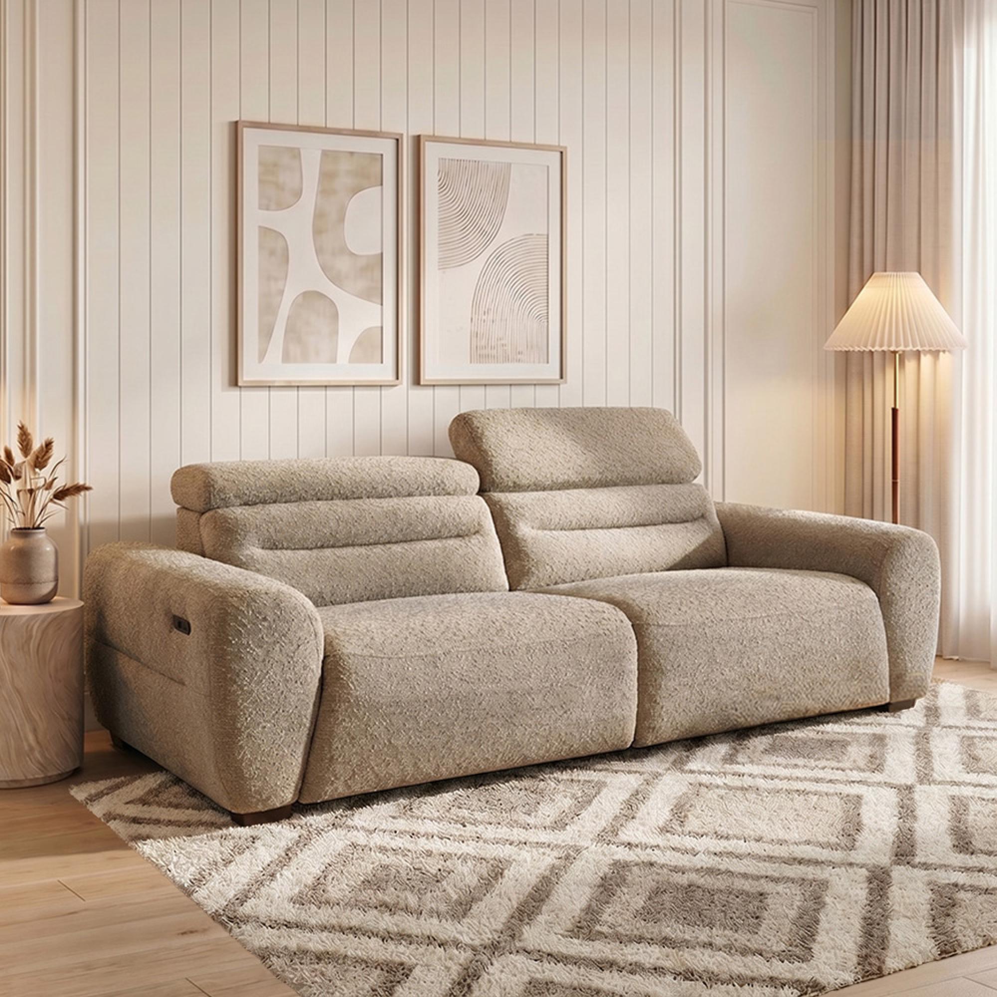 Tokyo Electric Recliner Sofa - Beige Fabric - 3 Seater