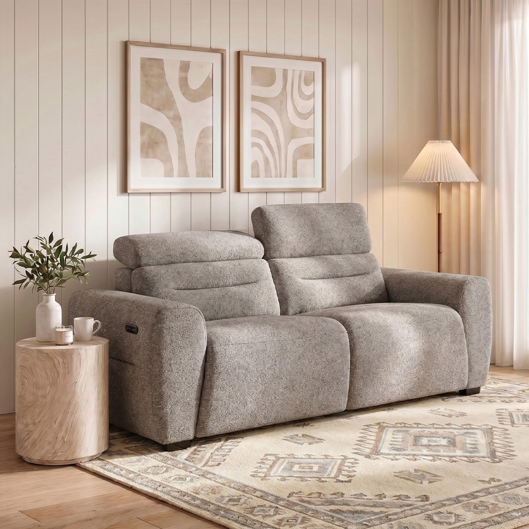 Tokyo Electric Recliner Sofa - Grey Fabric - 2 Seater
