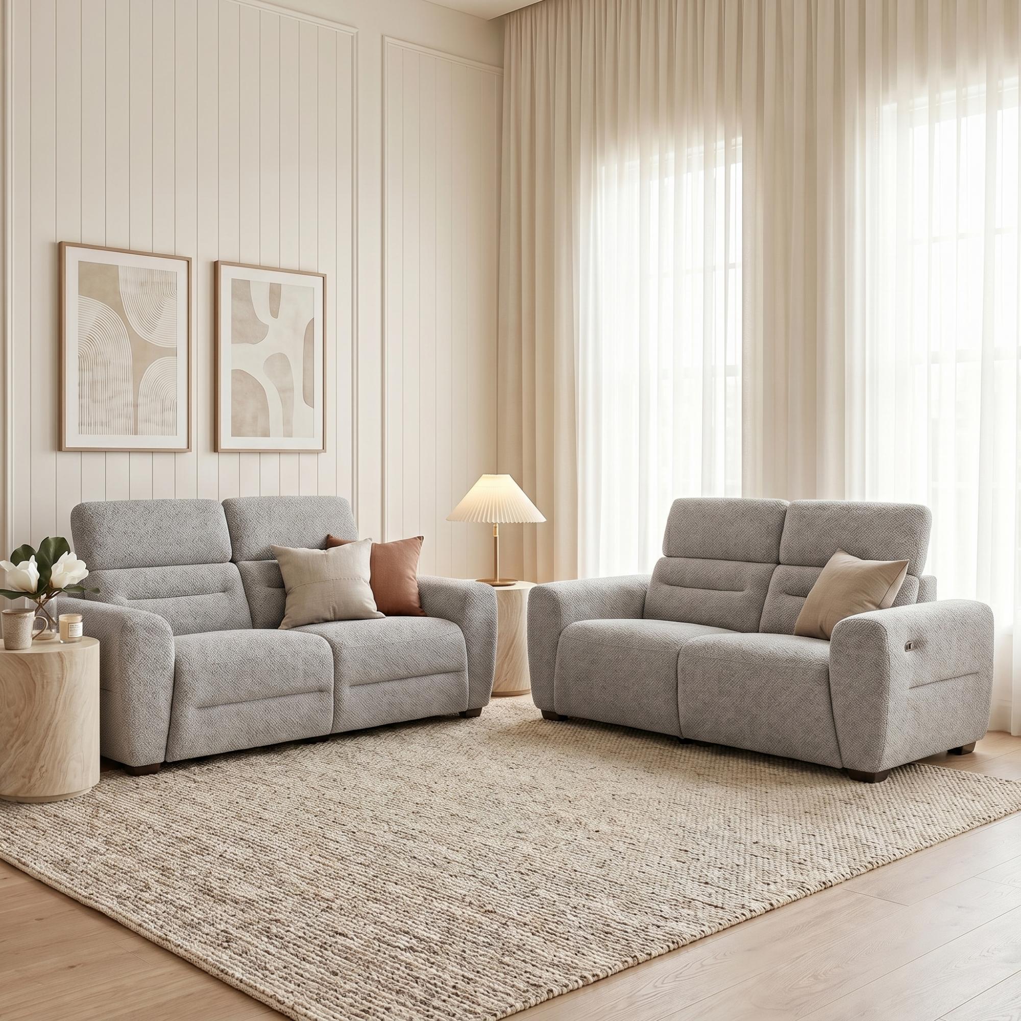 Tokyo Electric Recliner Sofa - Grey Fabric - 3+2 Seater