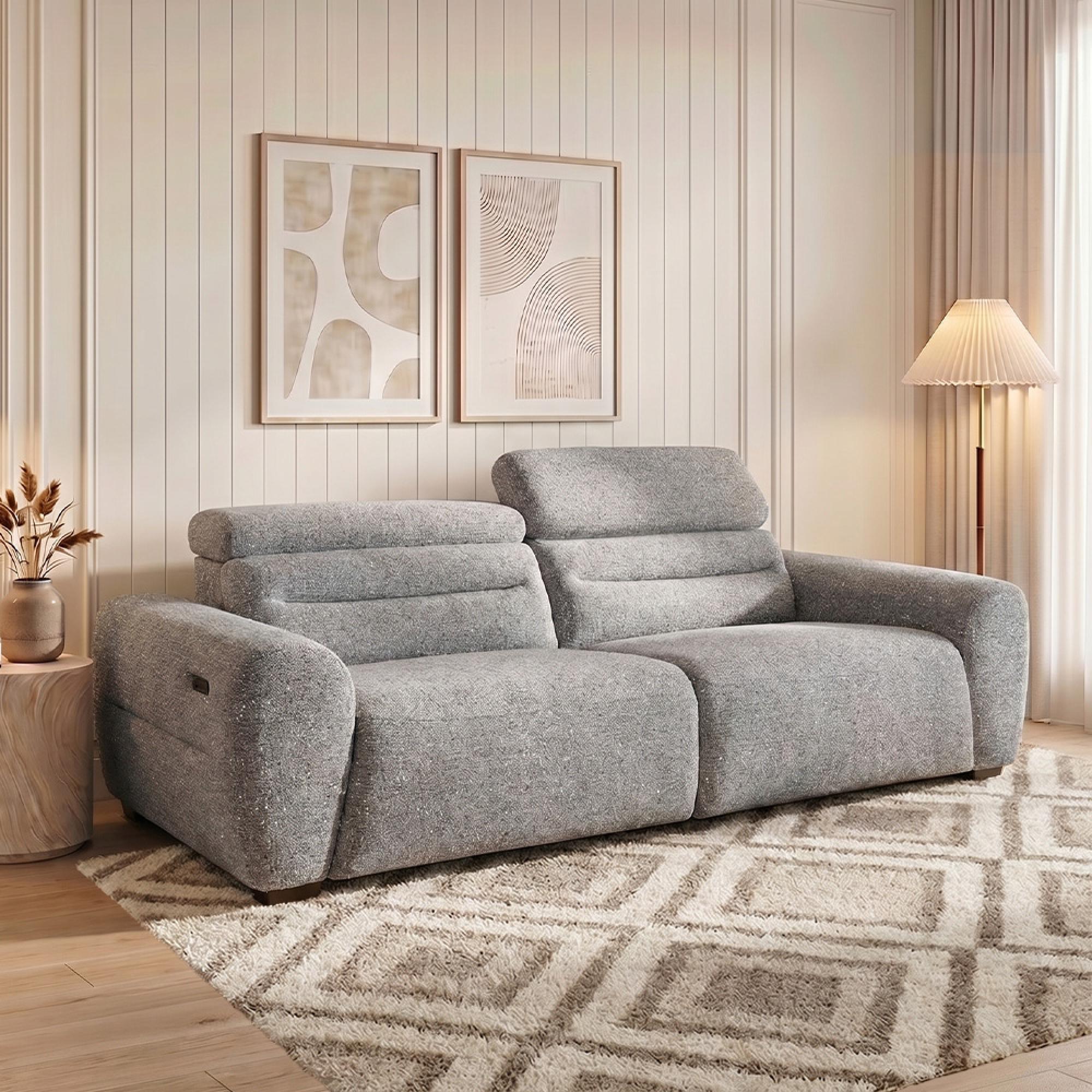 Tokyo Electric Recliner Sofa - Grey Fabric - 3 Seater