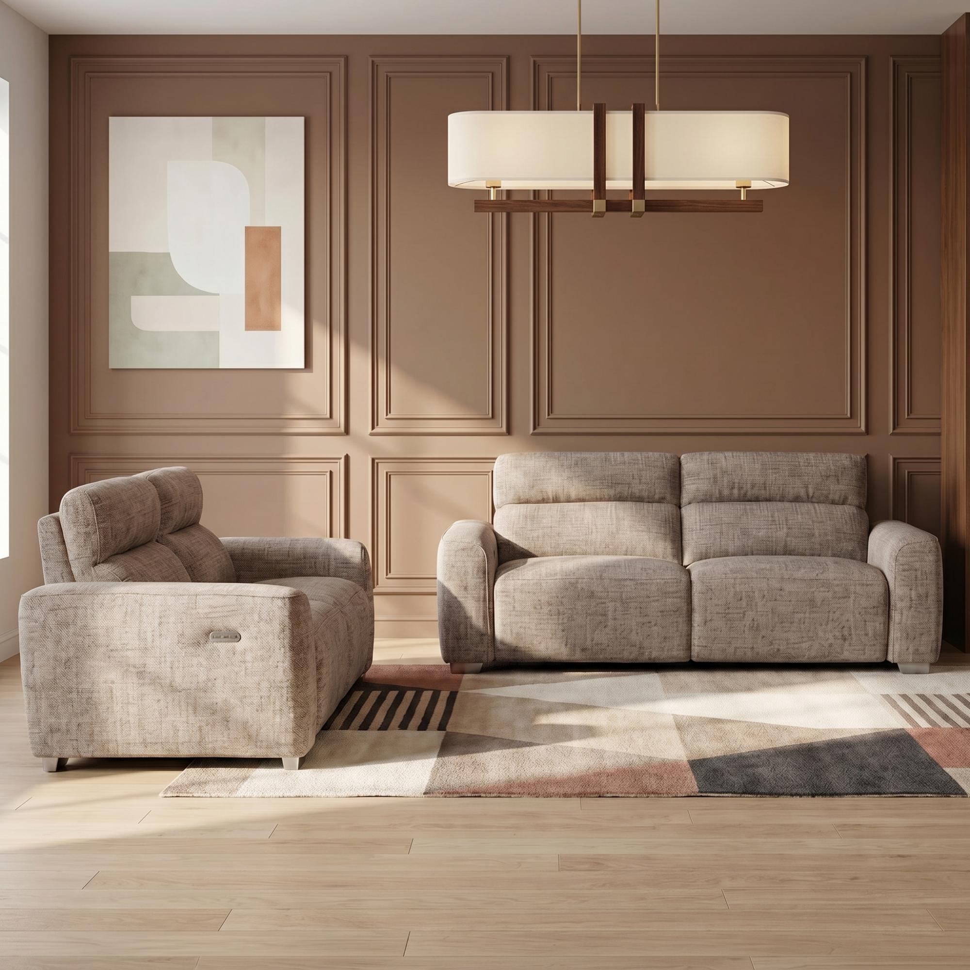 Toronto Electric Recliner Sofa - Beige Fabric - 3+2 Seater