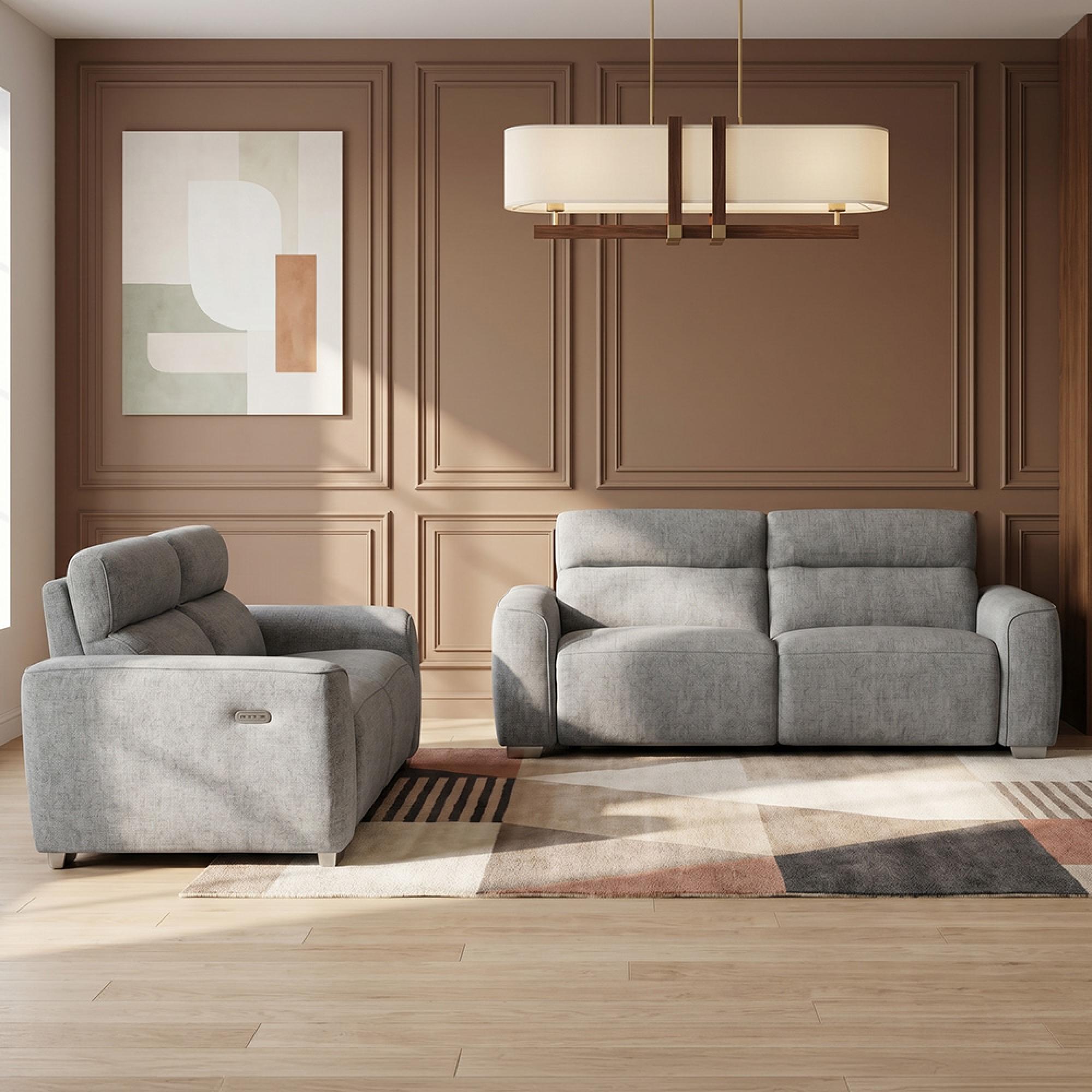 Toronto Electric Recliner Sofa - Grey Fabric - 3+2 Seater