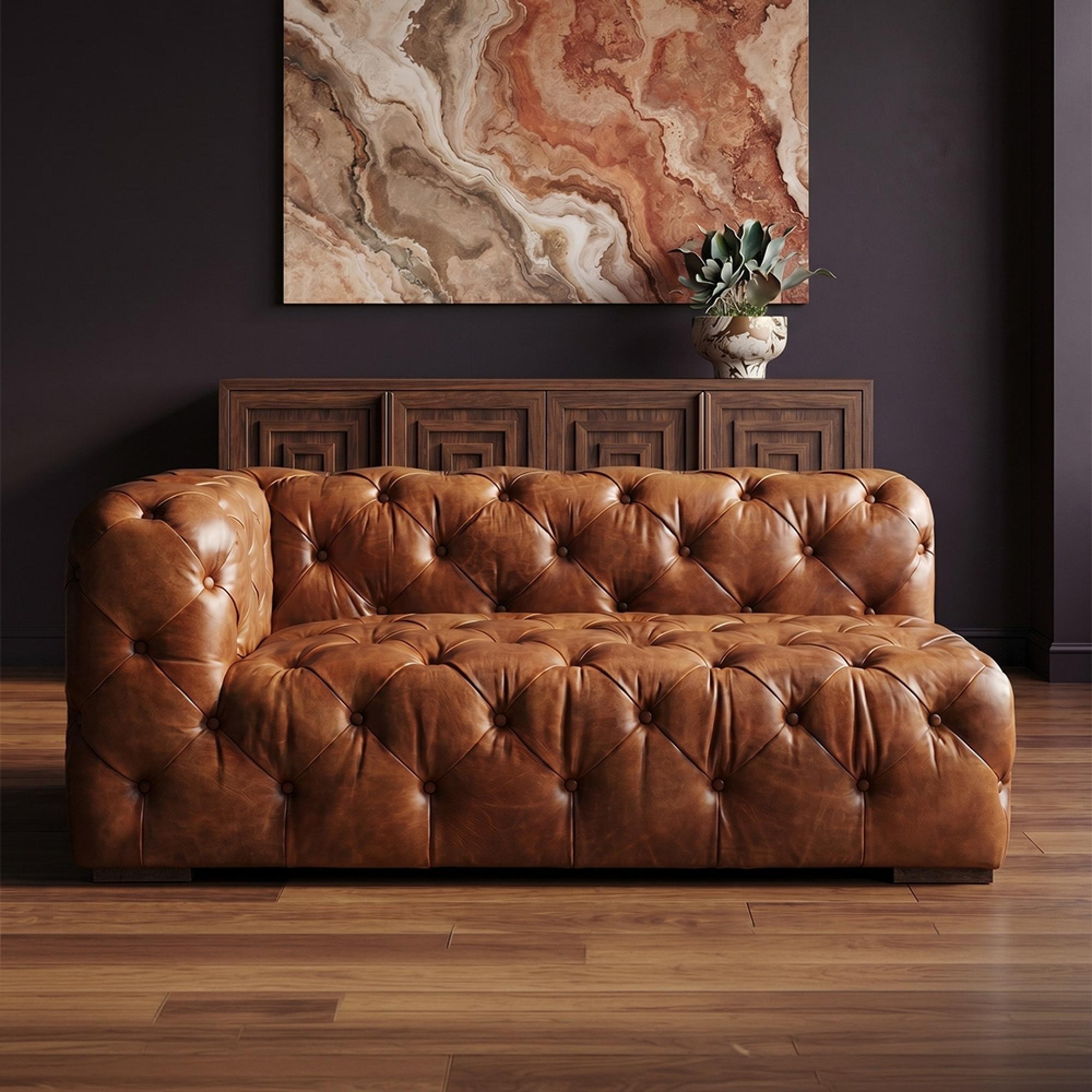 Hoxton Corner Sofa - Vintage Brown Tufted Leather - 2 Seater - RHF