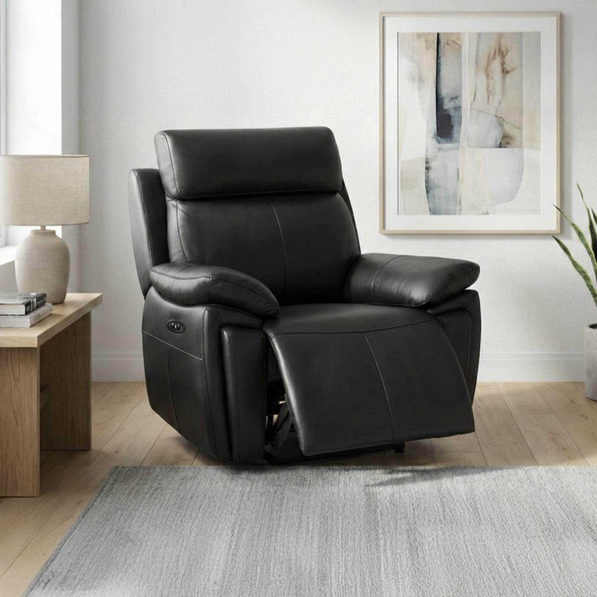 Ashby Electric Recliner Armchair - Black - Leather