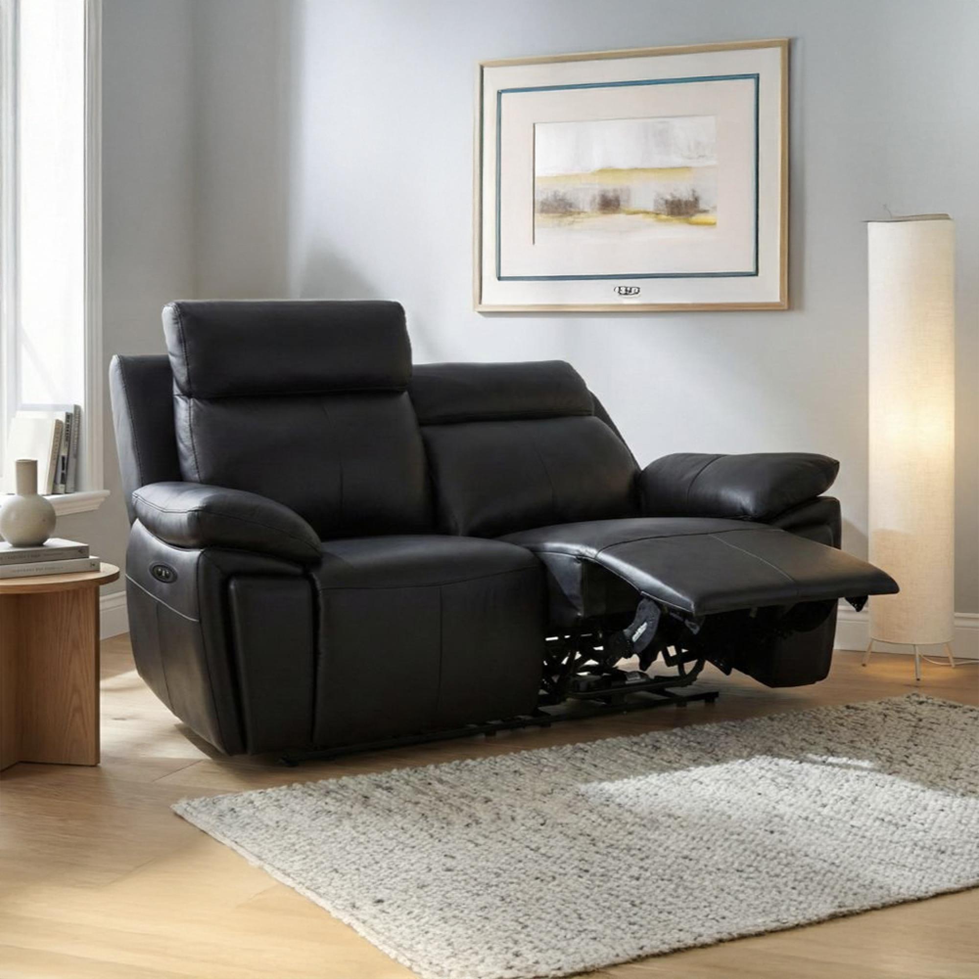 Ashby Electric Recliner Sofa - 2 Seater - Black - Leather