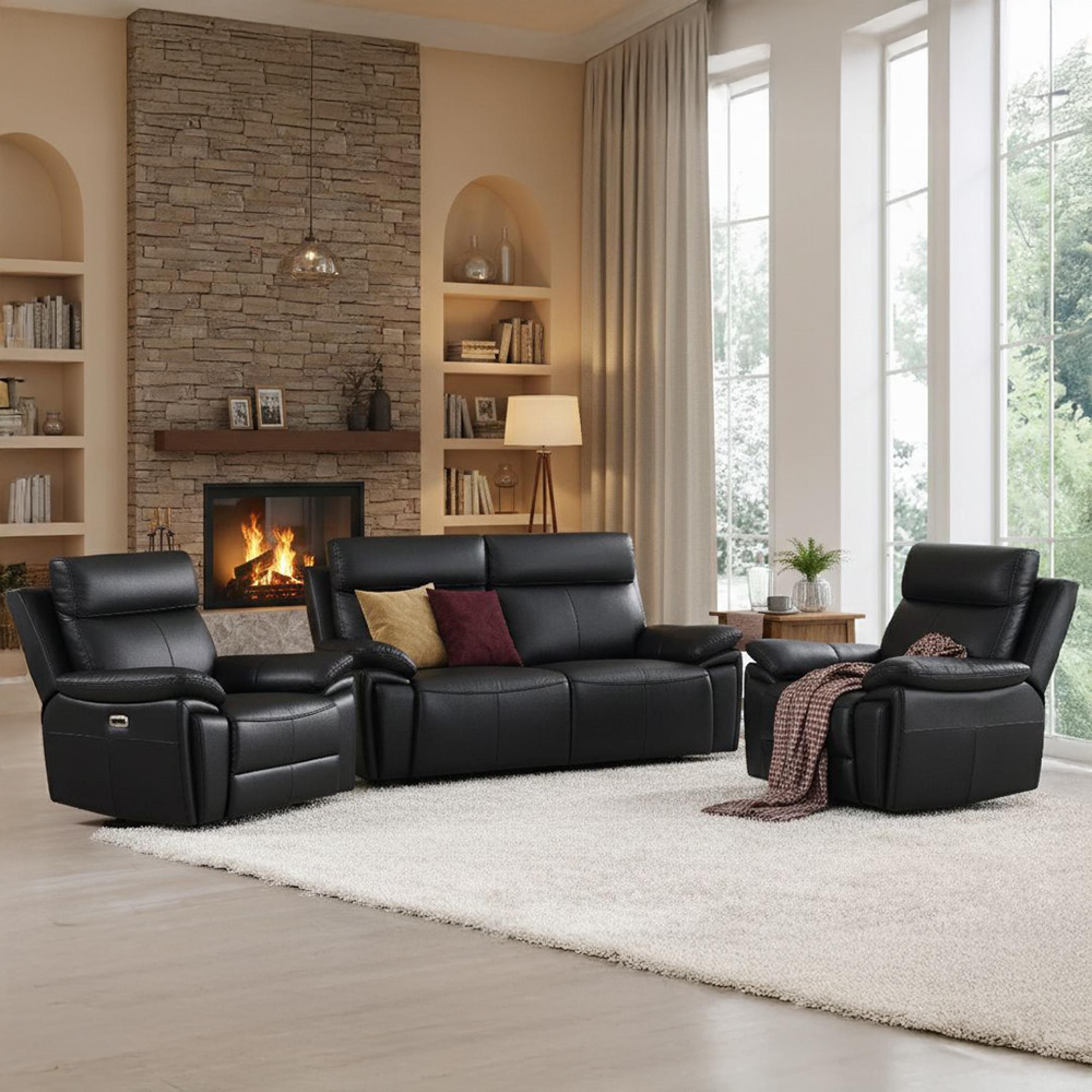 Ashby Electric Recliner Sofa Suite - 2.5+1+1 Seater - Black - Leather
