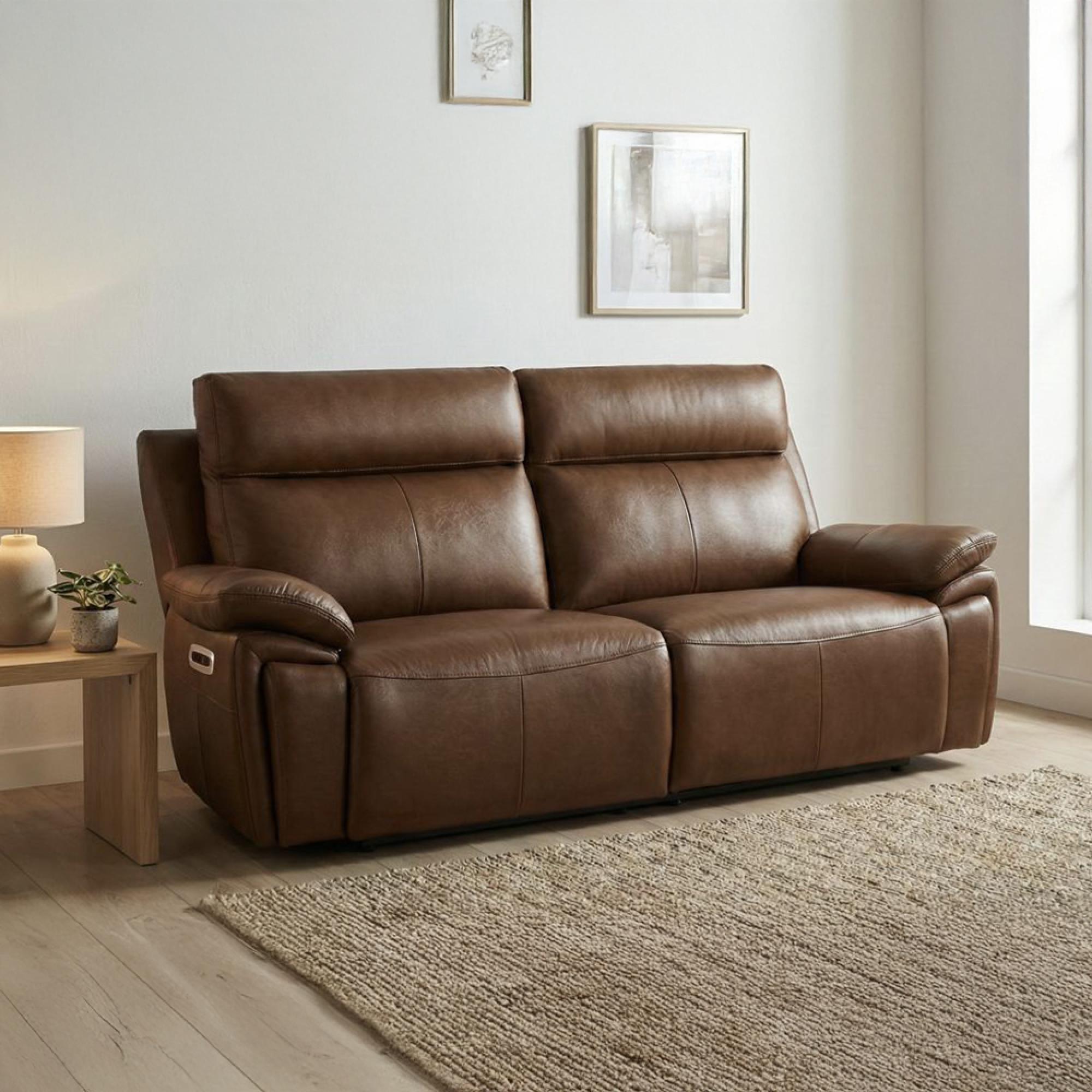 Ashby Electric Recliner Sofa - 2.5 Seater - Tan - Leather