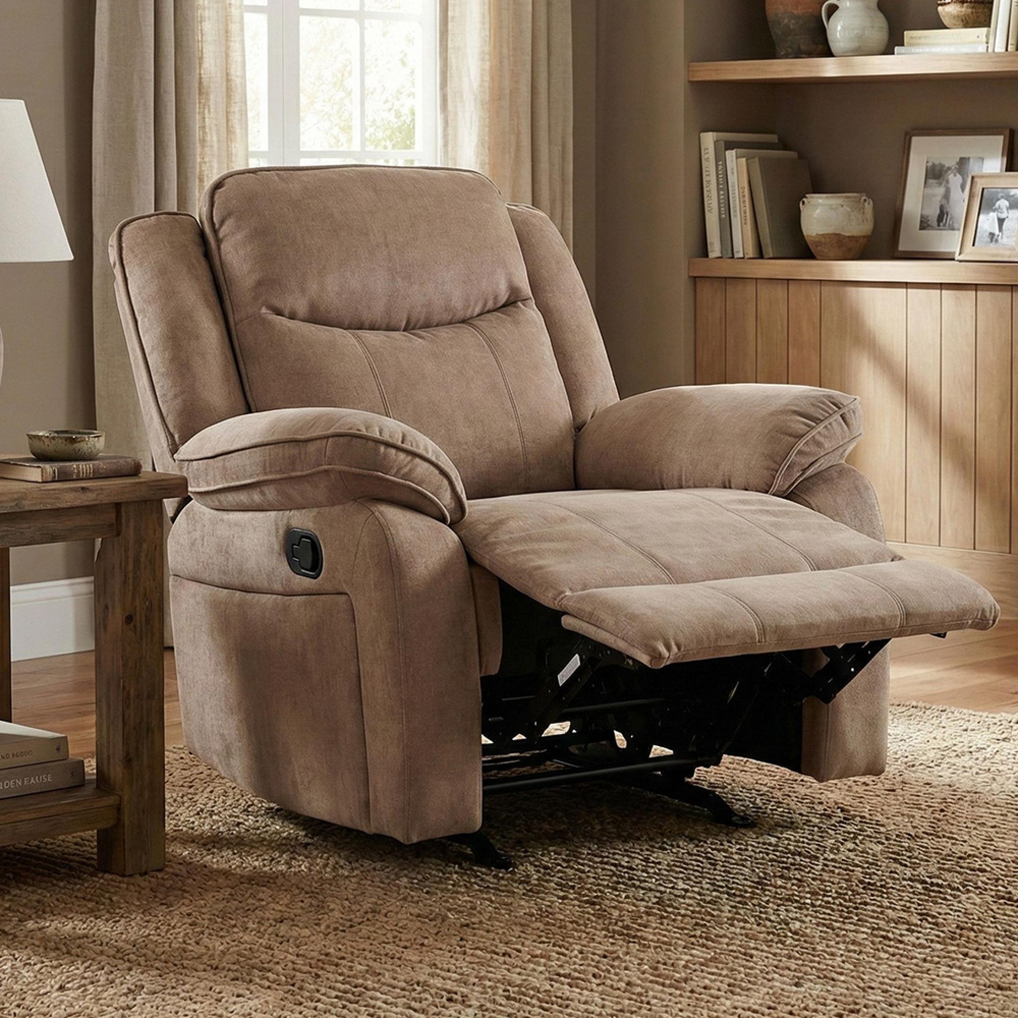 Clayton Glider Recliner Armchair - Light Brown - Fabric