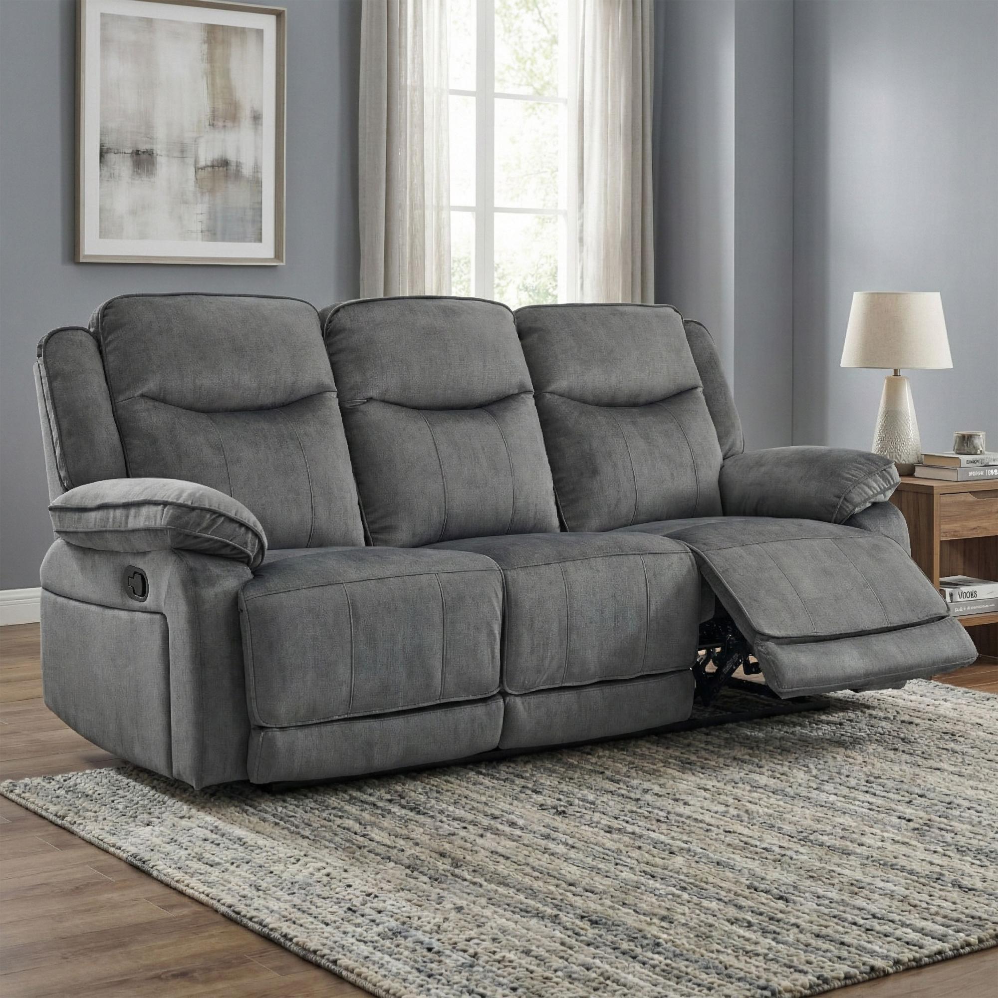 Clayton Recliner Sofa - 3 Seater - Grey - Fabric