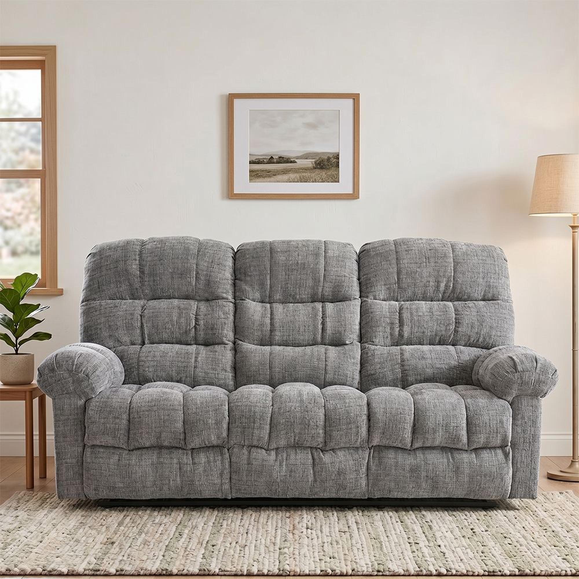 Cloud Manual Recliner Sofa - 3 Seater - Grey - Fabric