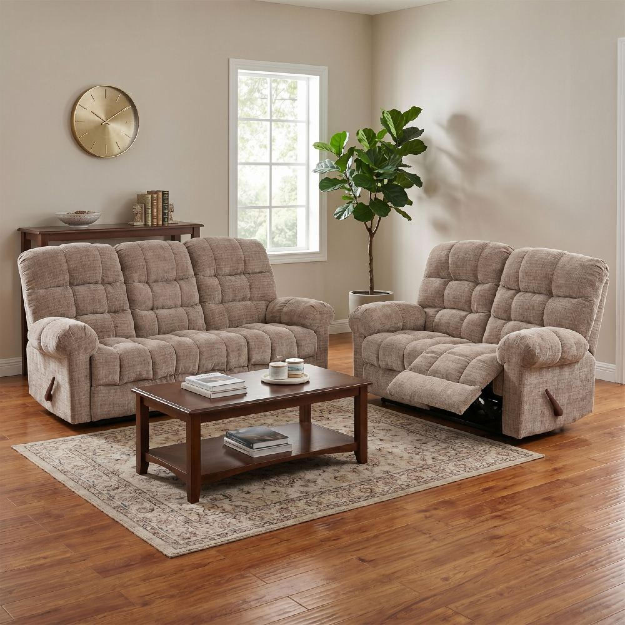 Cloud Manual Recliner Sofa Suite - 3+2 Seater - Beige - Fabric