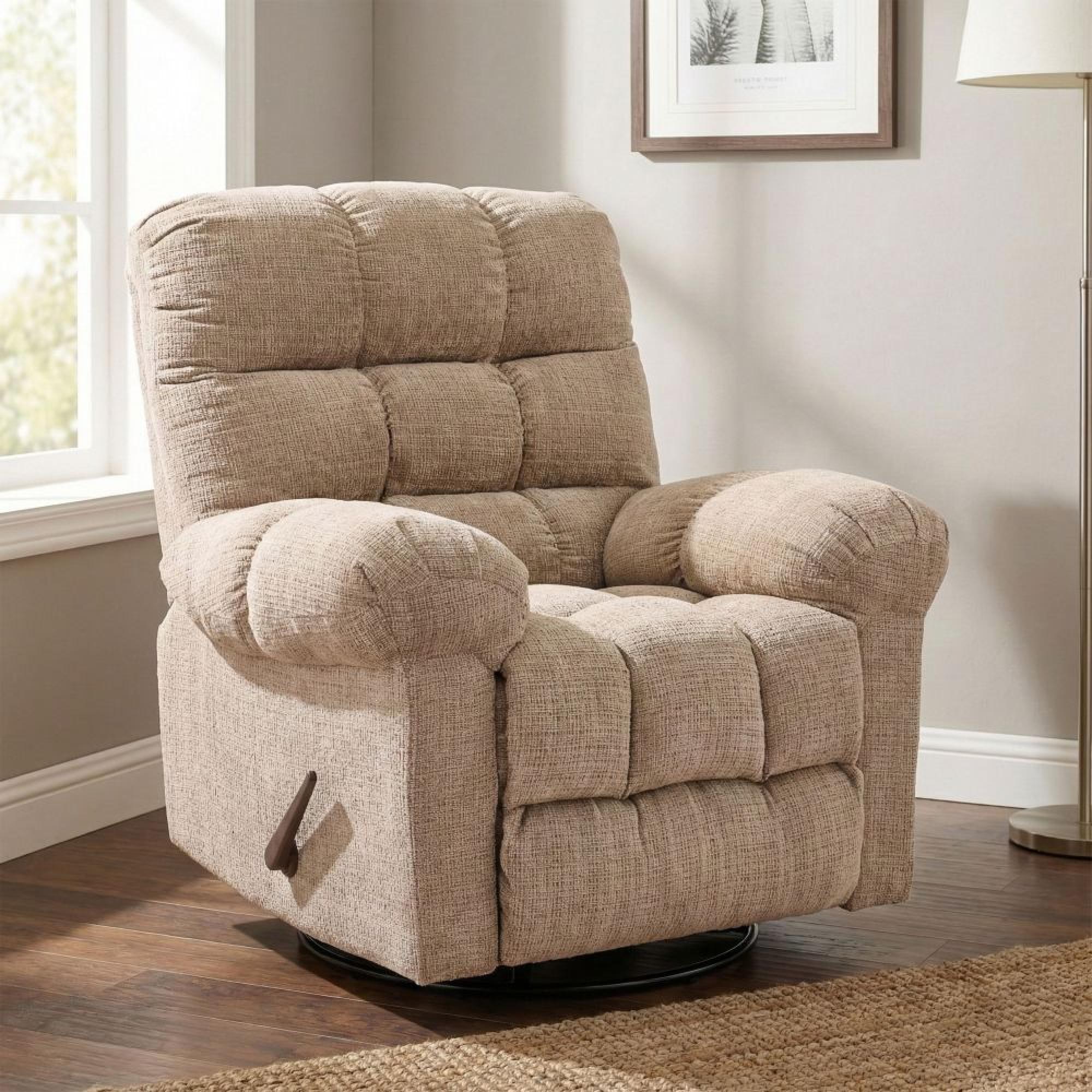 Cloud Swivel Manual Recliner Armchair - Beige - Fabric