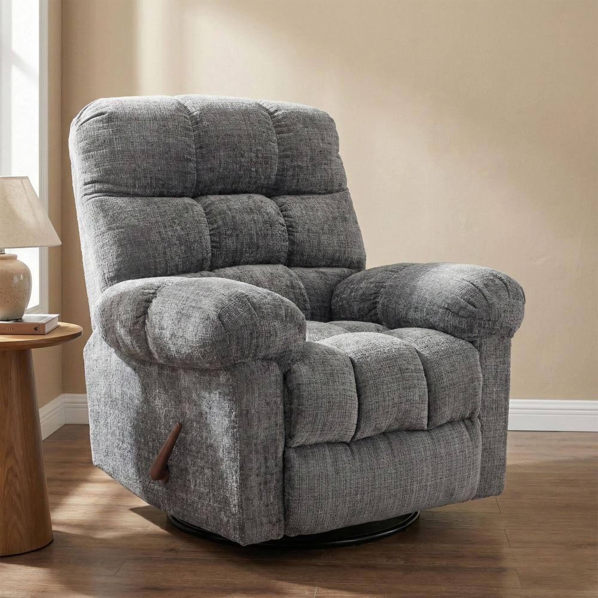 Cloud Swivel Manual Recliner Armchair - Grey - Fabric