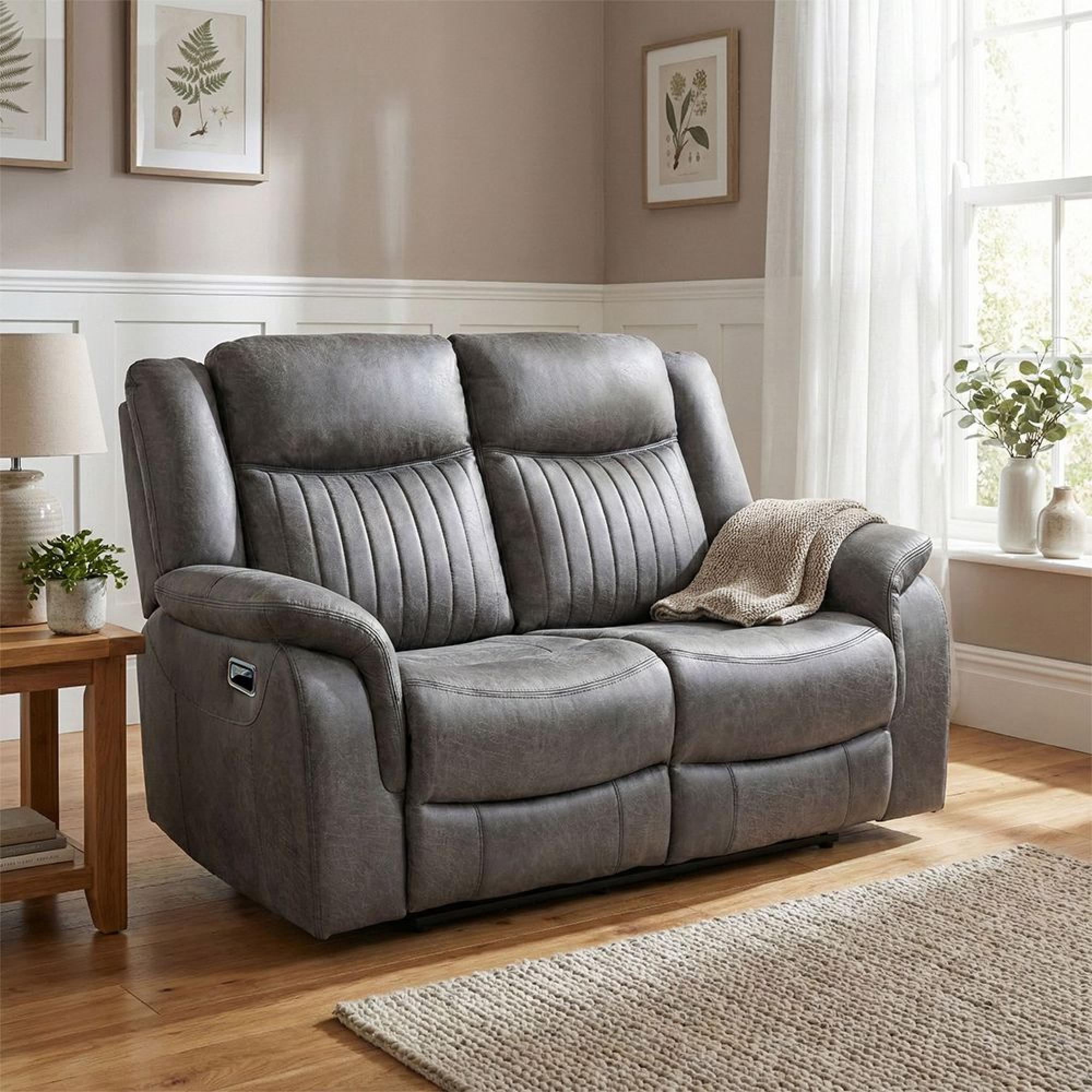 Darlington Recliner Sofa - 2 Seater - Slate Grey - Fabric