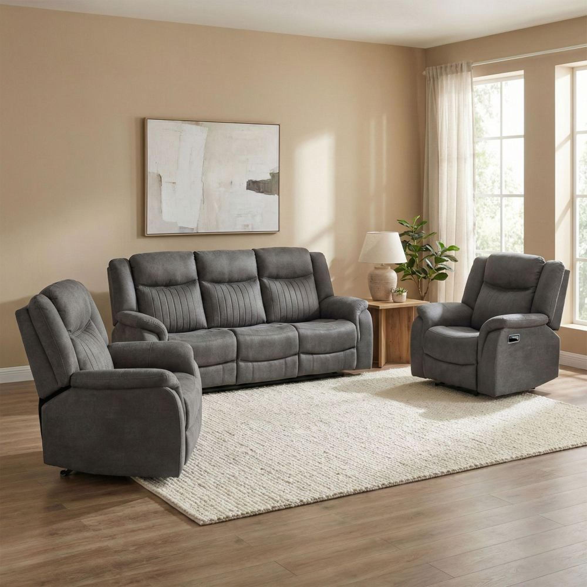 Darlington Recliner Sofa Suite - 3+1+1 Seater - Slate Grey - Fabric
