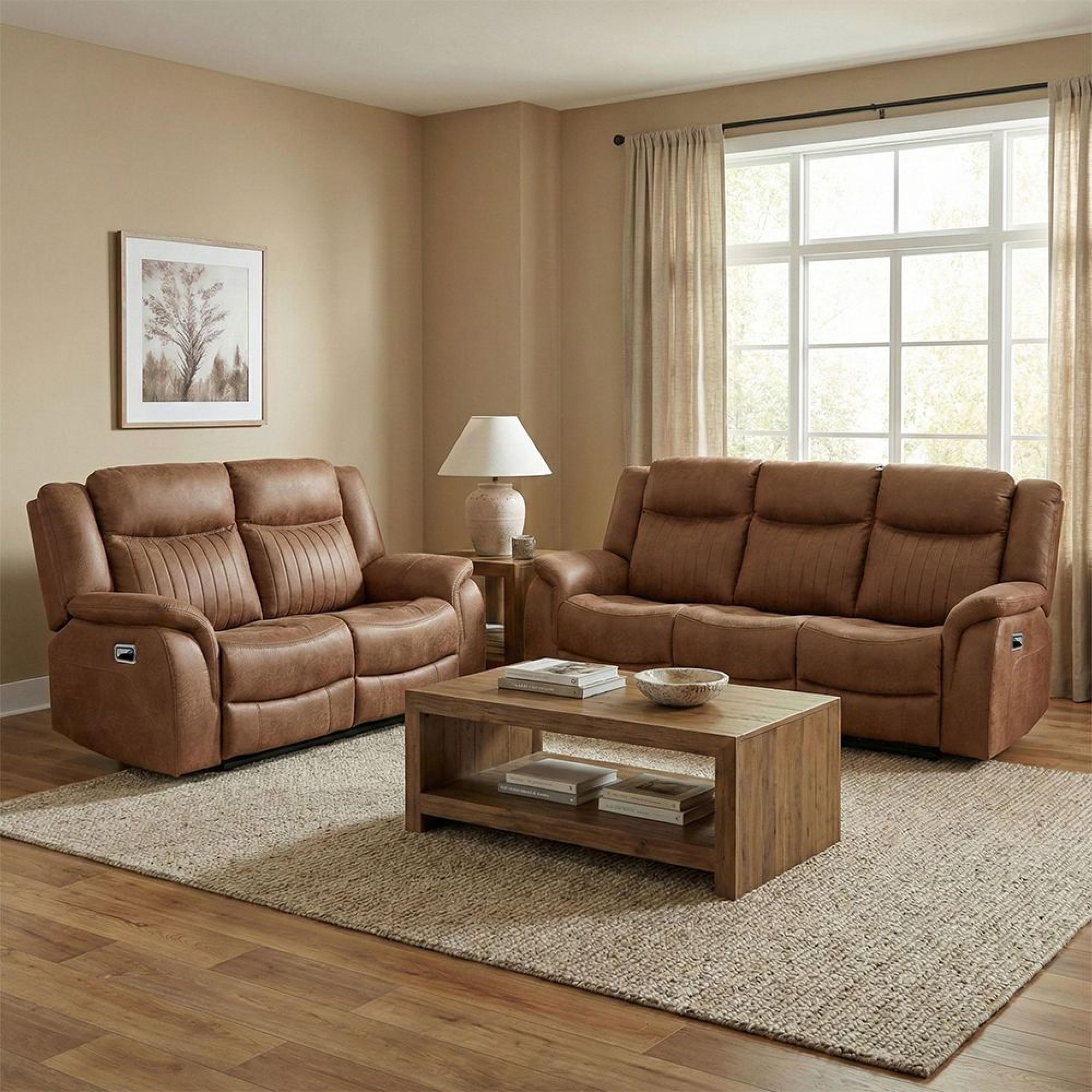 Darlington Recliner Sofa Suite - 3+2 Seater - Warm Tan - Fabric