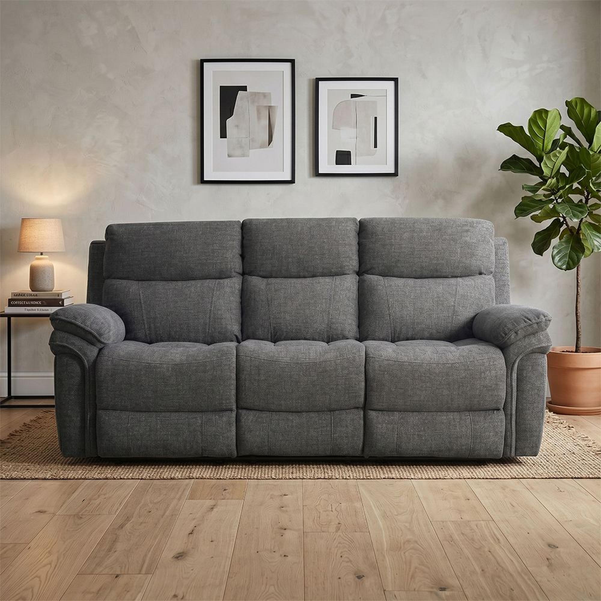 Harrow Electric Recliner Sofa - 3 Seater - Dark Grey - Fabric