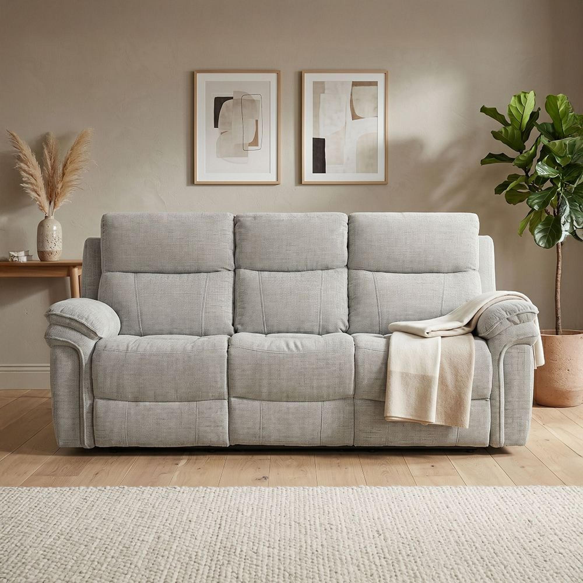 Harrow Electric Recliner Sofa - 3 Seater - Light Grey - Fabric
