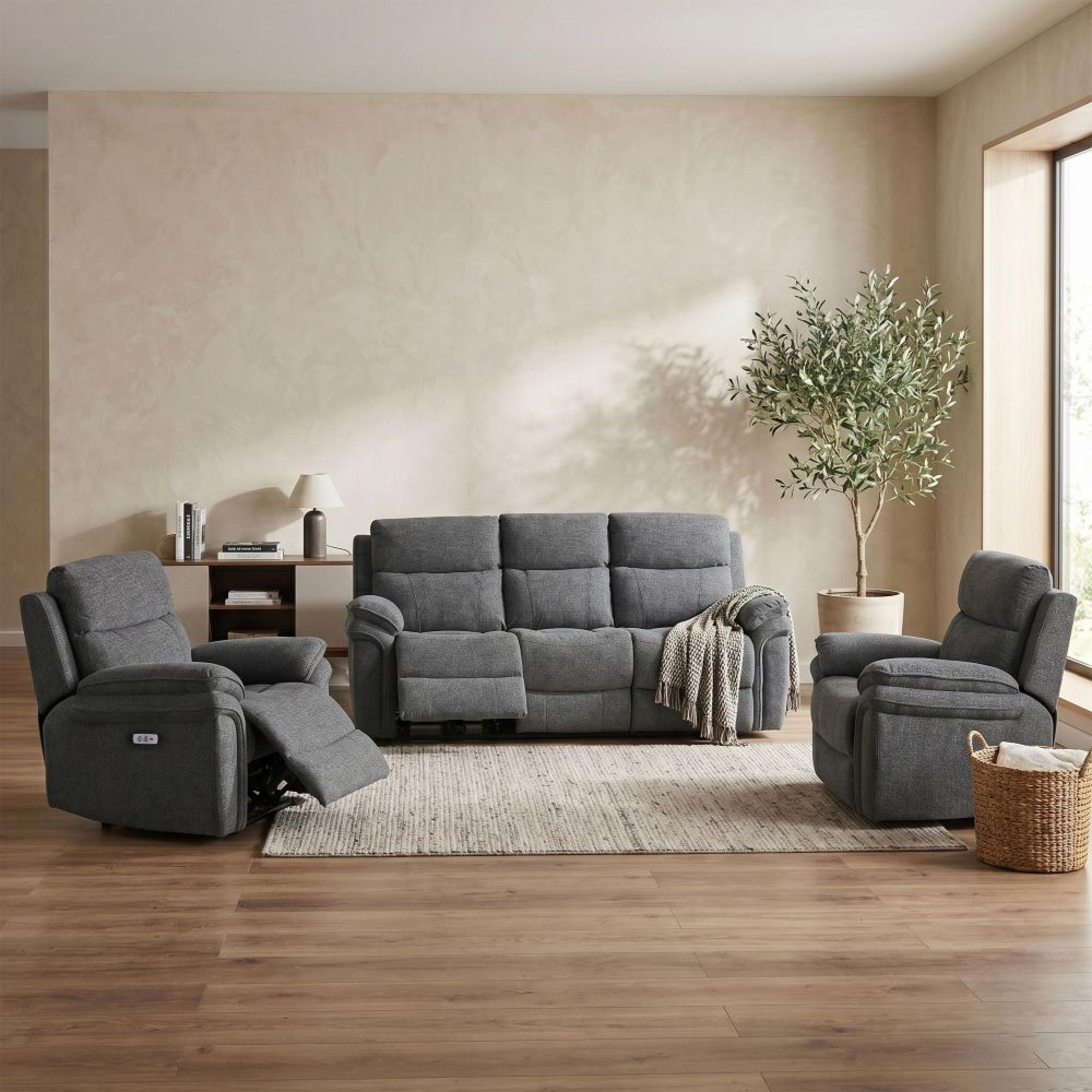 Harrow Electric Recliner Sofa Suite - 3+1+1 Seater - Dark Grey - Fabric