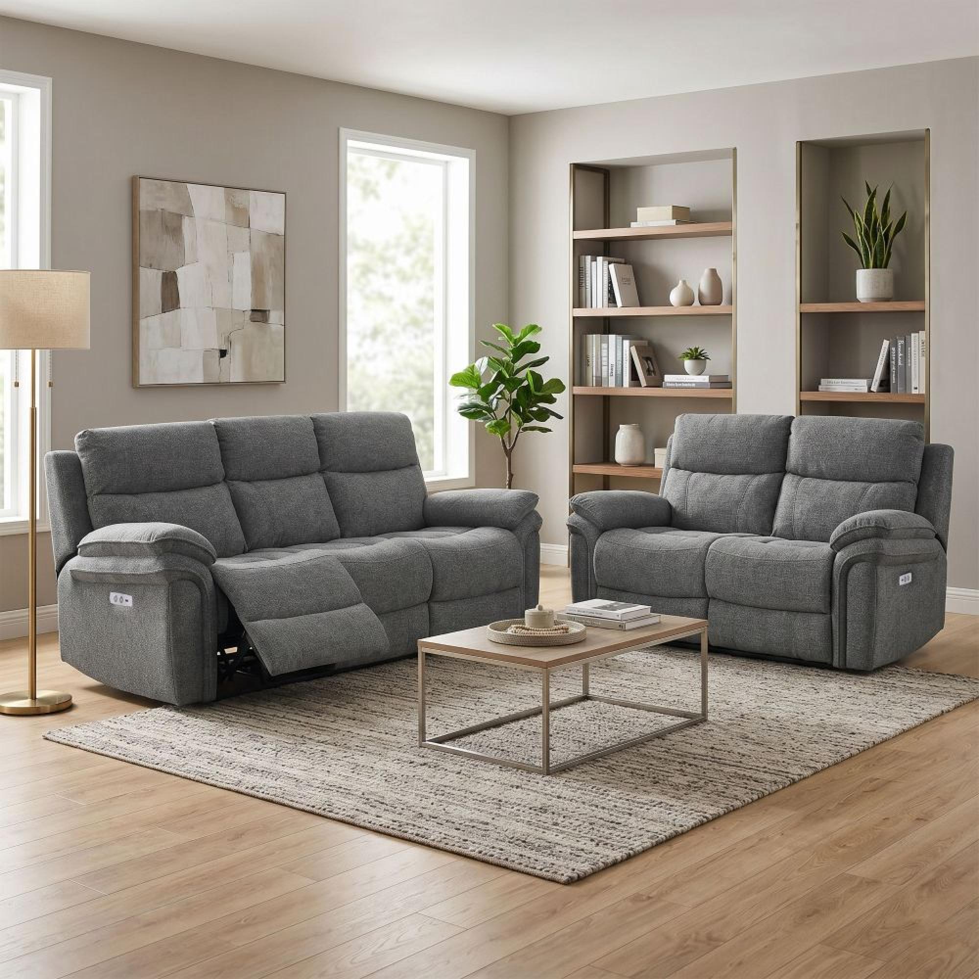 Harrow Electric Recliner Sofa Suite - 3+2 Seater - Dark Grey - Fabric