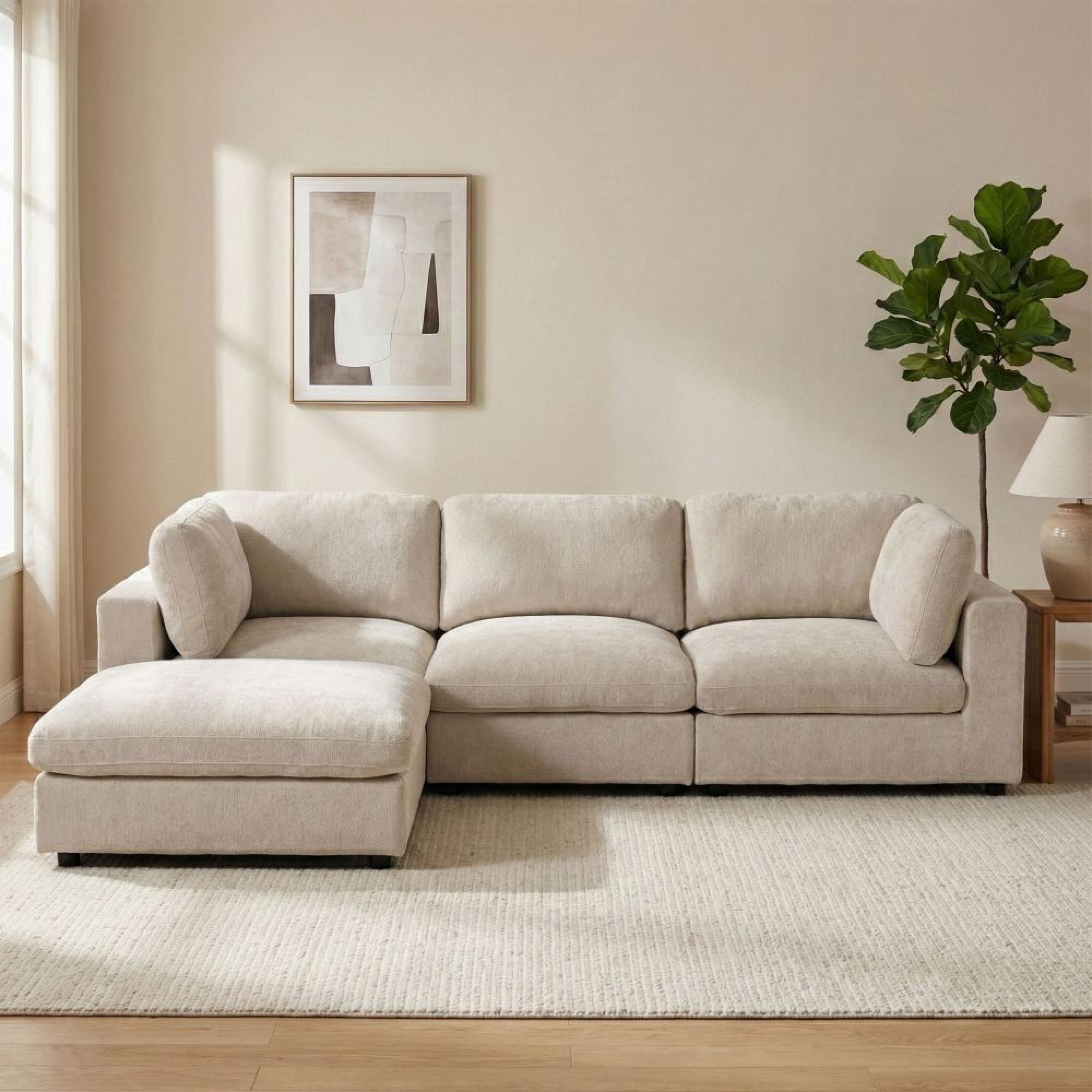 Haven Modular Sofa Suite - 3 Seater - with Footstool - Biscuit - Fabric