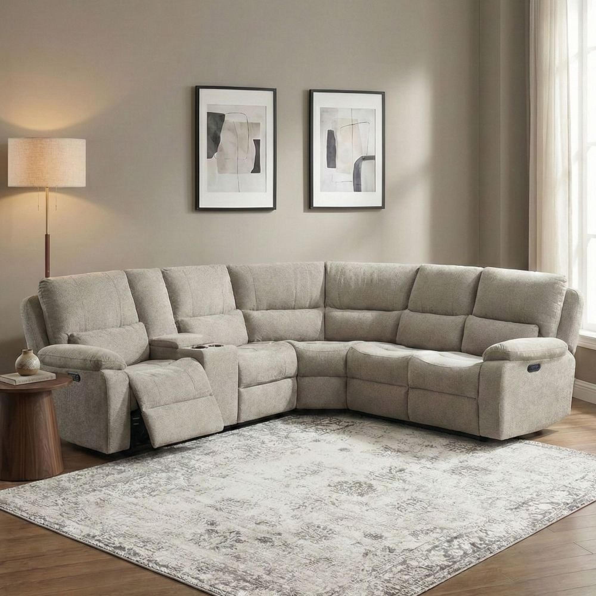 Knightsbridge Electric Recliner Corner Sofa - with Storage Console - Fossil - Fabric