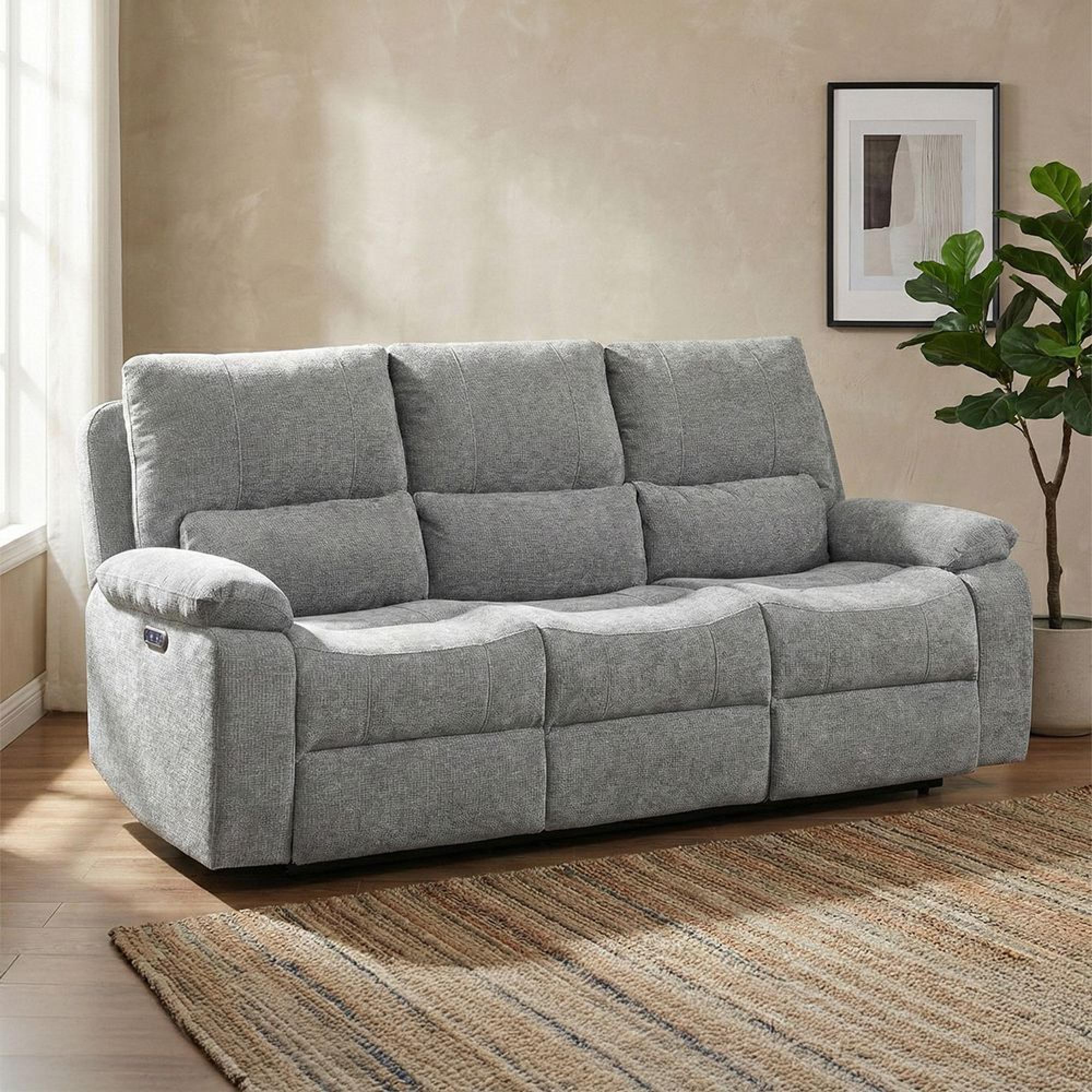Knightsbridge Electric Recliner Sofa - 3 Seater - Granite - Fabric