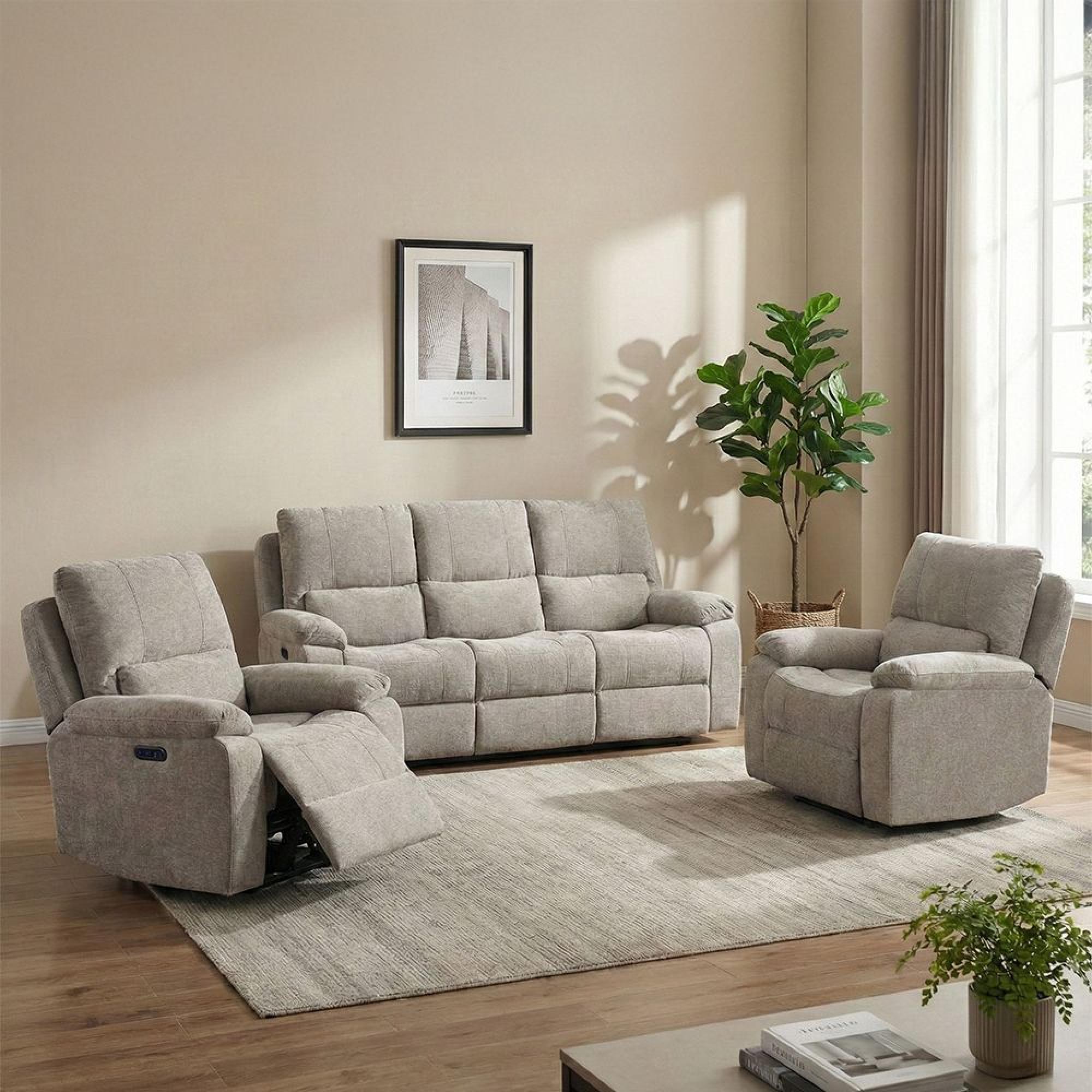 Knightsbridge Electric Recliner Sofa Suite - 3+1+1 Seater - Fossil - Fabric