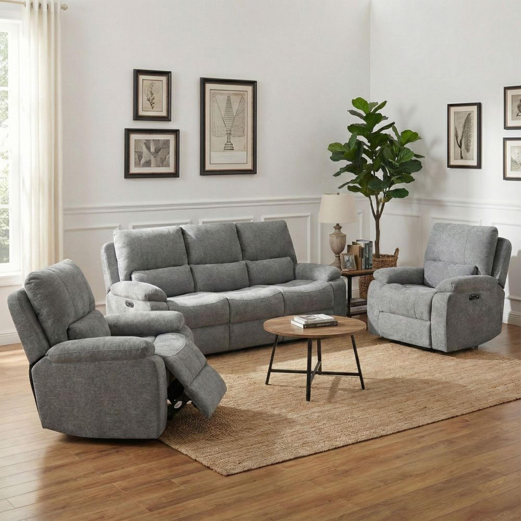 Knightsbridge Electric Recliner Sofa Suite - 3+1+1 Seater - Granite - Fabric