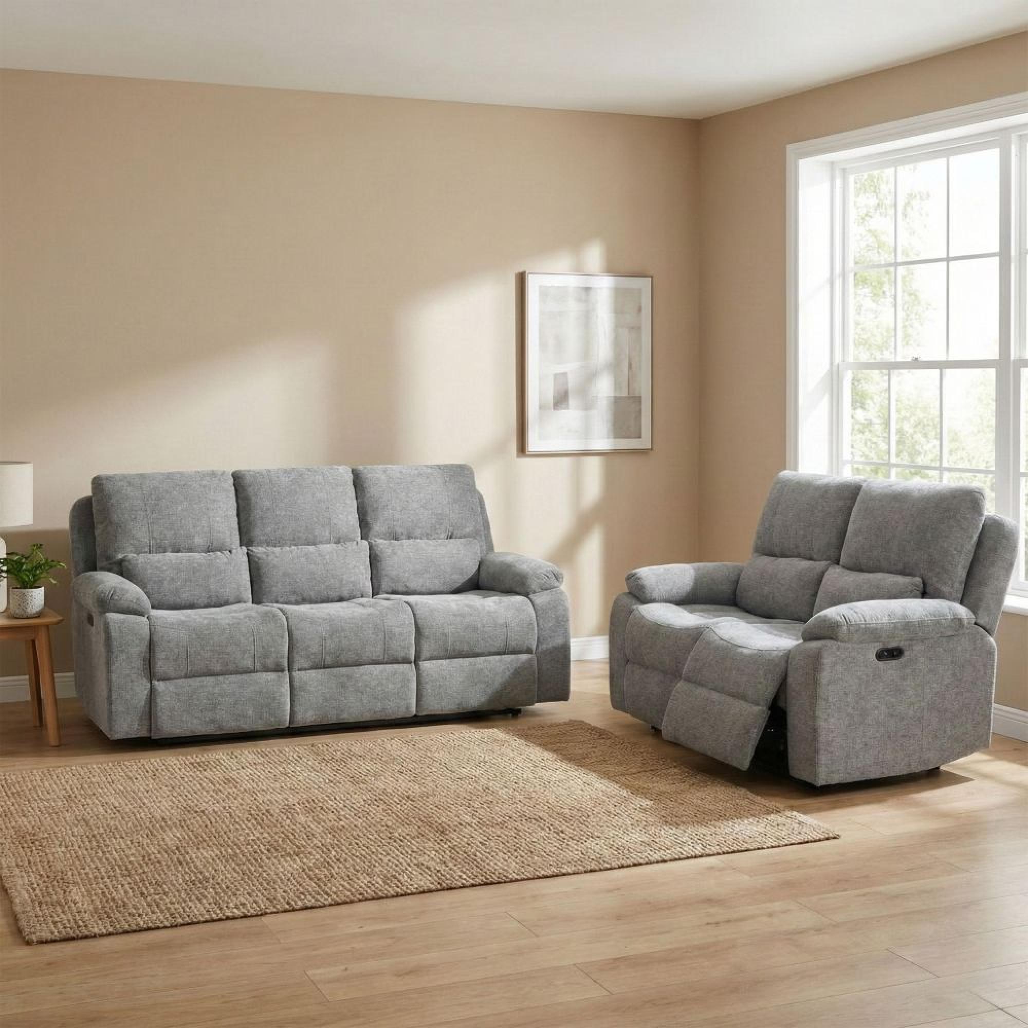 Knightsbridge Electric Recliner Sofa Suite - 3+2 Seater - Granite - Fabric