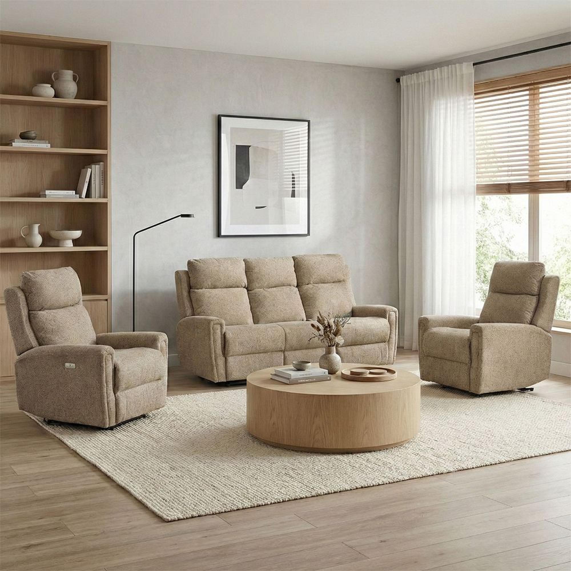 Mayfair Electric Recliner Sofa Suite - 3+1+1 Seater - Beige - Fabric