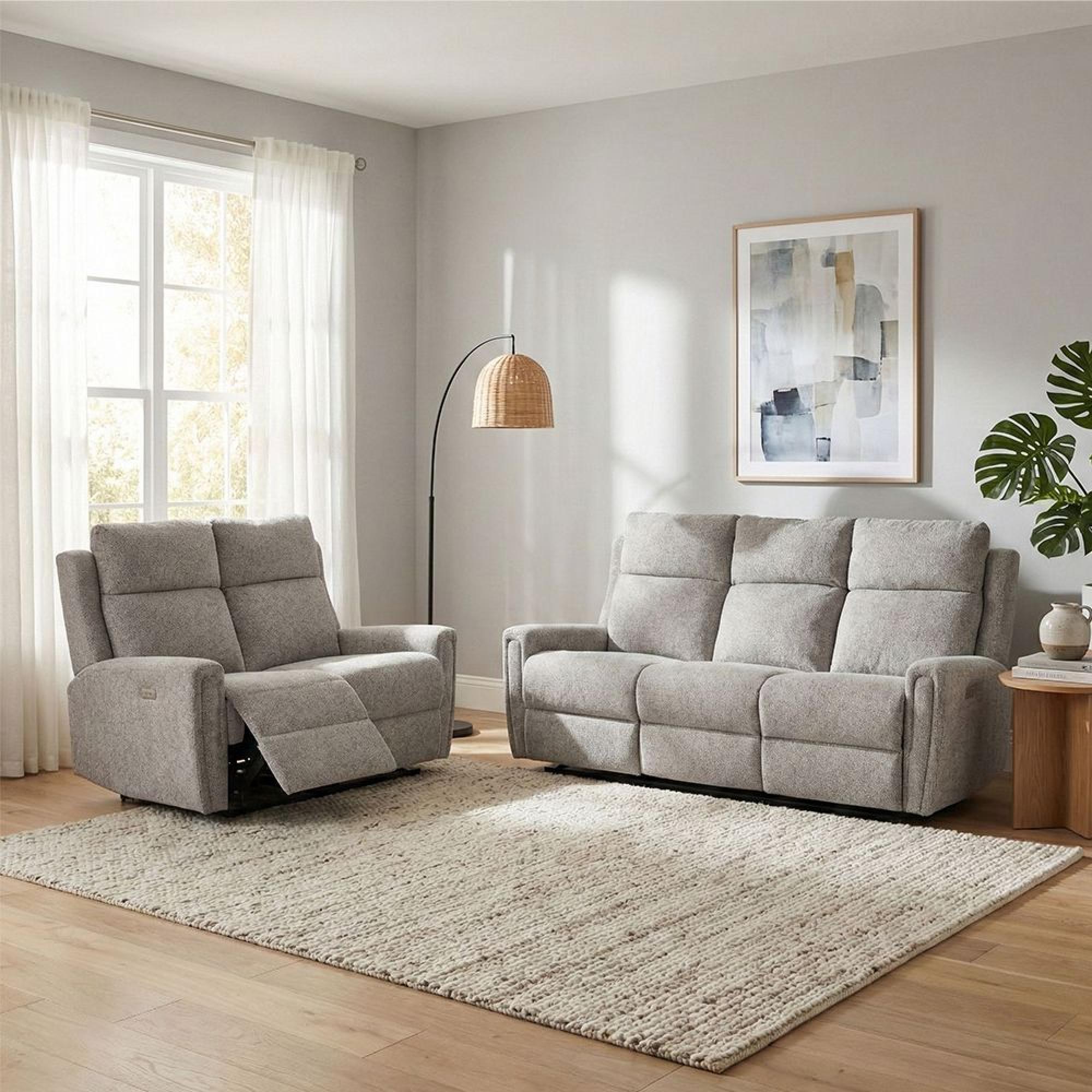 Mayfair Electric Recliner Sofa Suite - 3+2 Seater - Ash Grey - Fabric