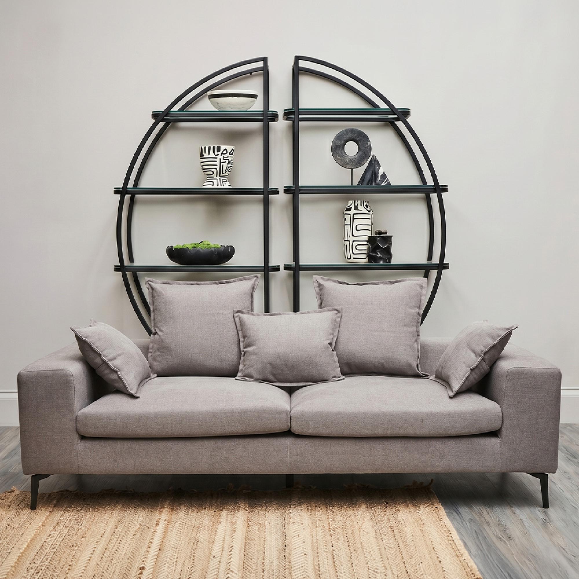 Avignon Sofa - 3 Seater - Grey Fabric with Black Metal Legs