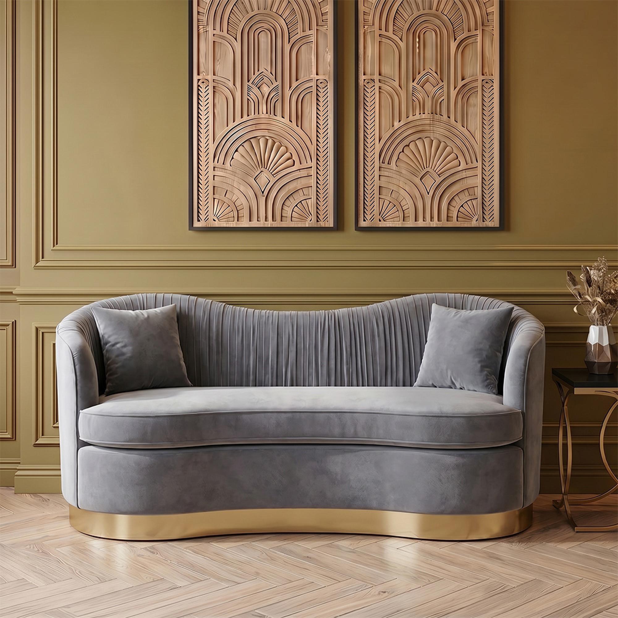 Franza Sofa - 3 Seater - Pleated Grey Velvet Fabric