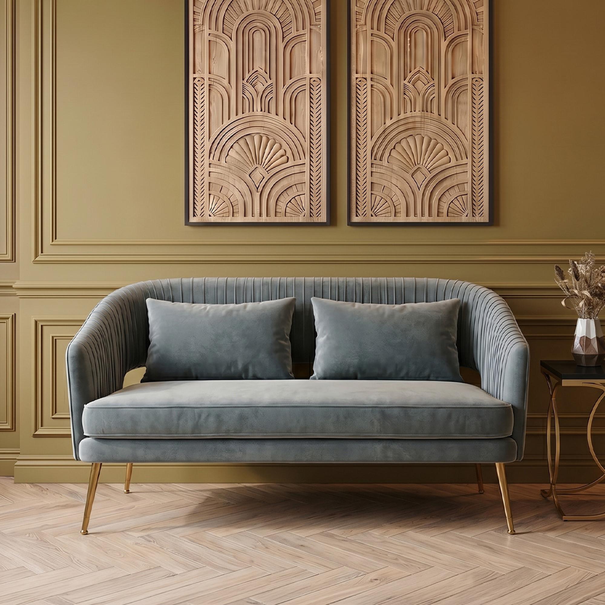 Hendricks Sofa - 2 Seater - Dusky Blue Velvet Fabric