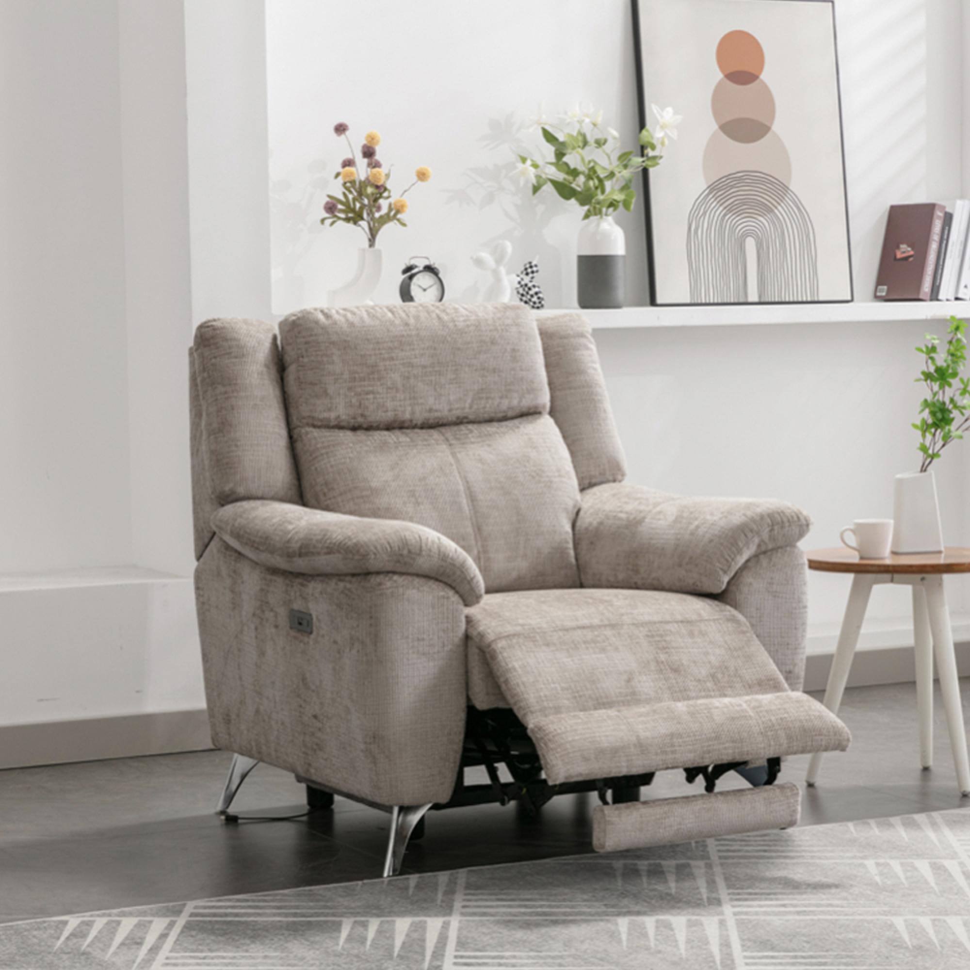 Monroe Electric Recliner Armchair - Adjustable Headrest - Fossil - Fabric