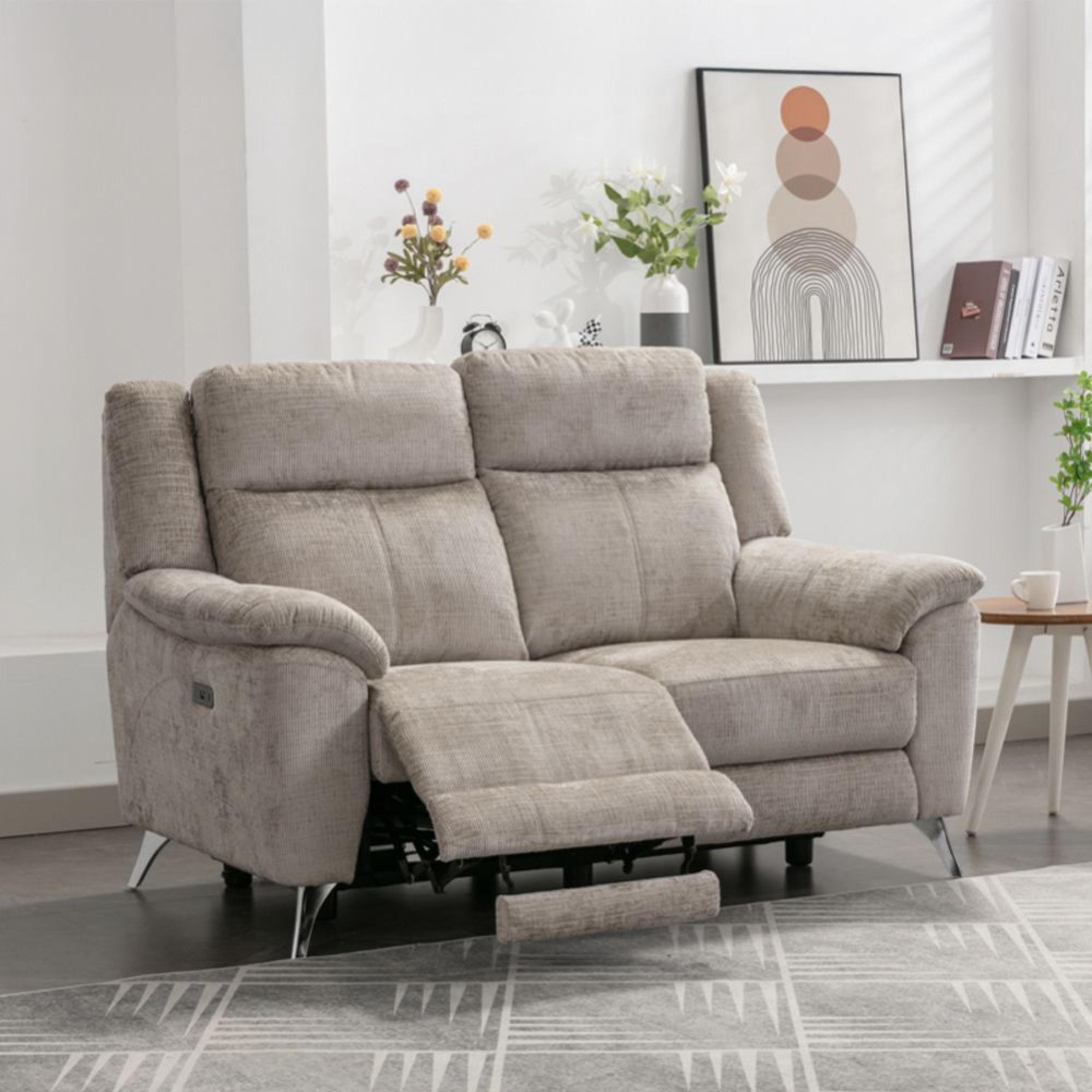 Monroe Electric Recliner Sofa - 2 Seater - Adjustable Headrest - Fossil - Fabric