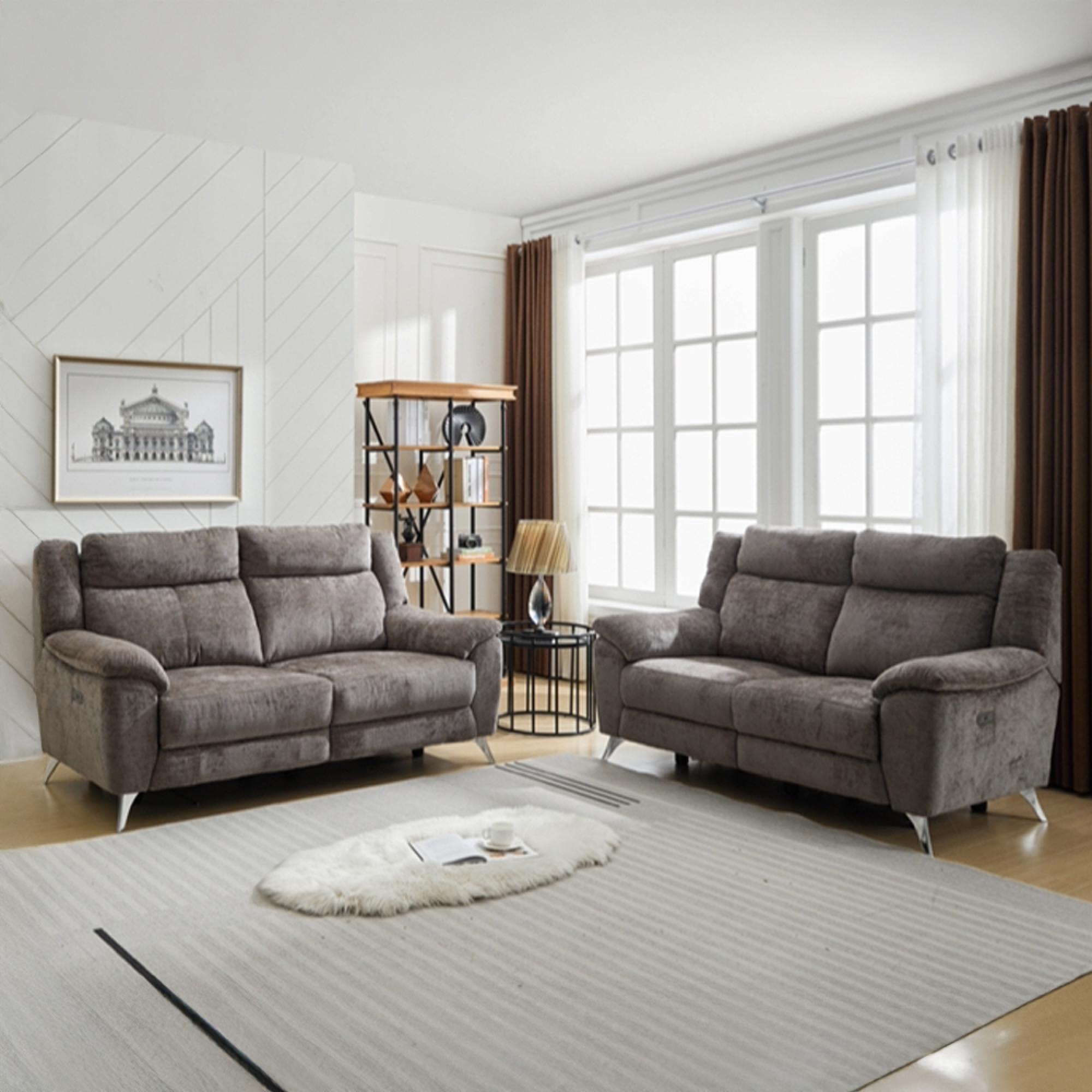 Monroe Electric Recliner Sofa Suite - 3+2 Seater - Adjustable Headrest - Stone - Fabric
