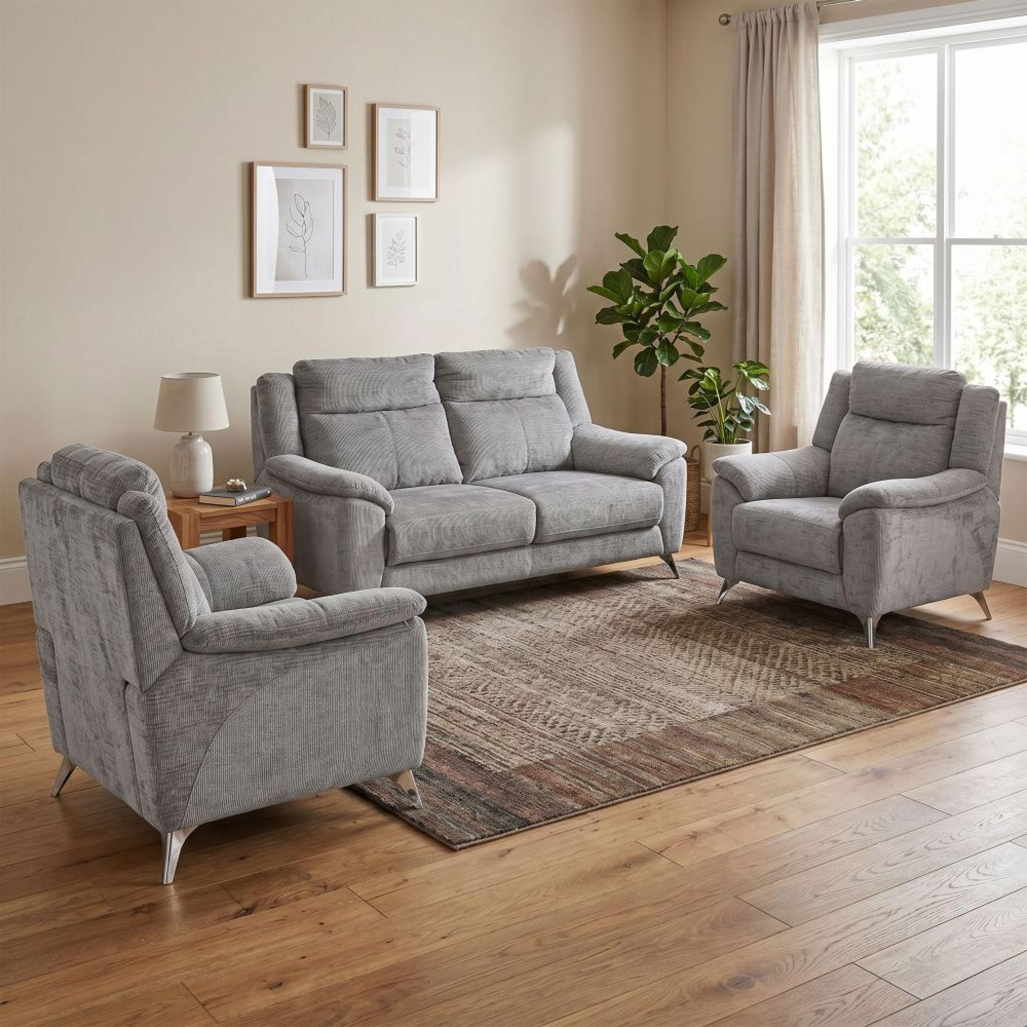 Monroe Sofa Suite - 3+1+1 Seater - Ash Grey - Fabric