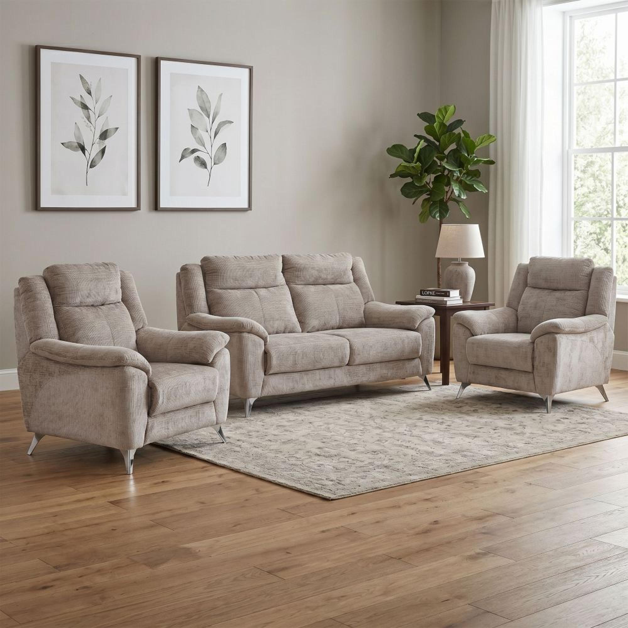 Monroe Sofa Suite - 3+1+1 Seater - Fossil - Fabric