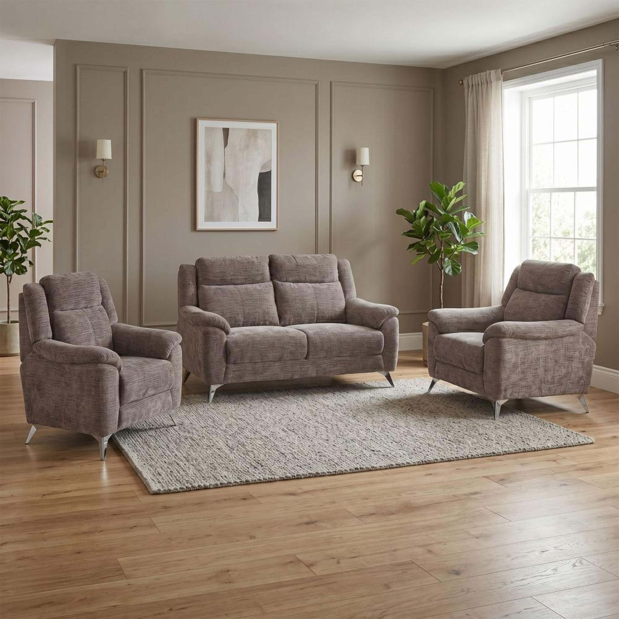 Monroe Sofa Suite - 3+1+1 Seater - Stone - Fabric