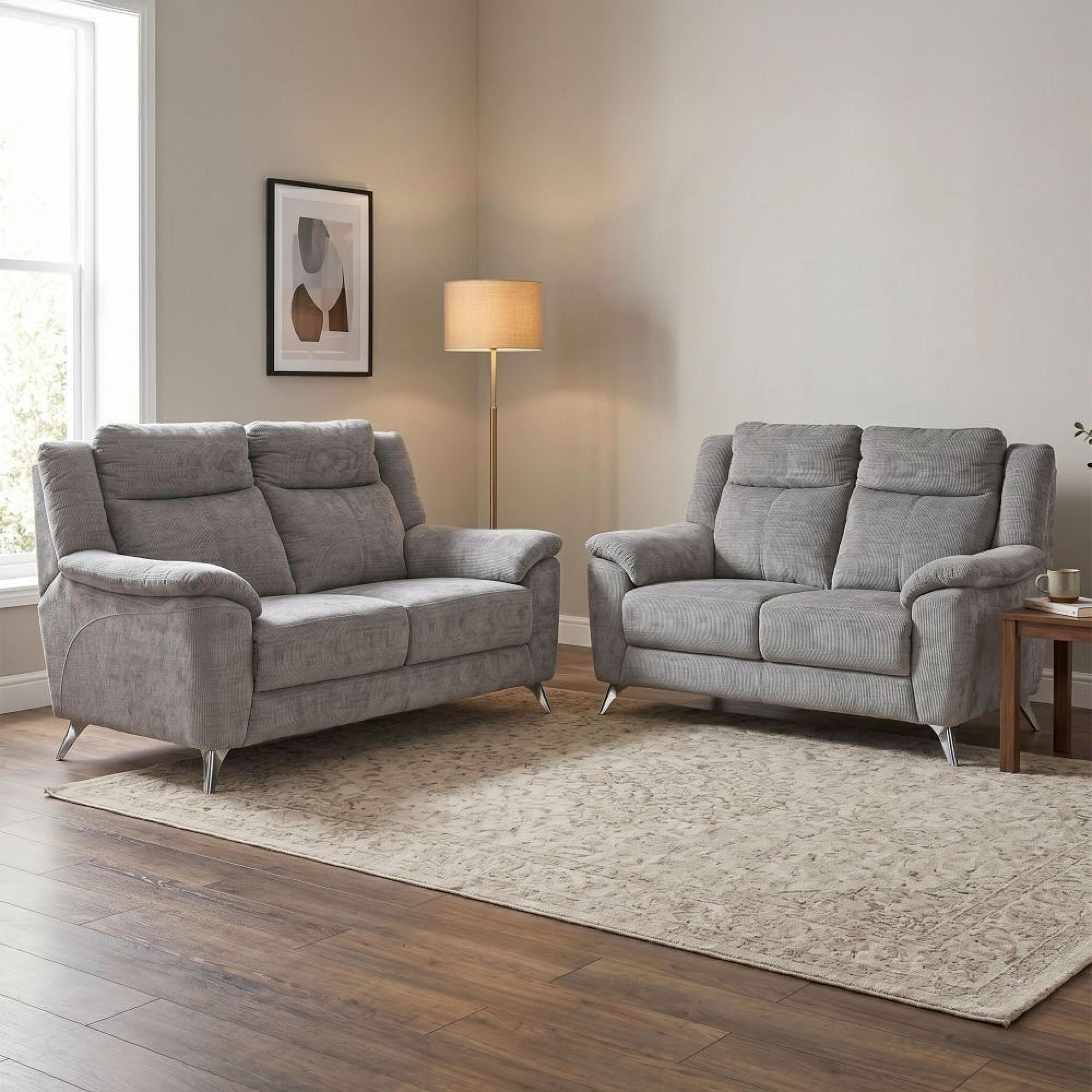 Monroe Sofa Suite - 3+2 Seater - Ash Grey - Fabric