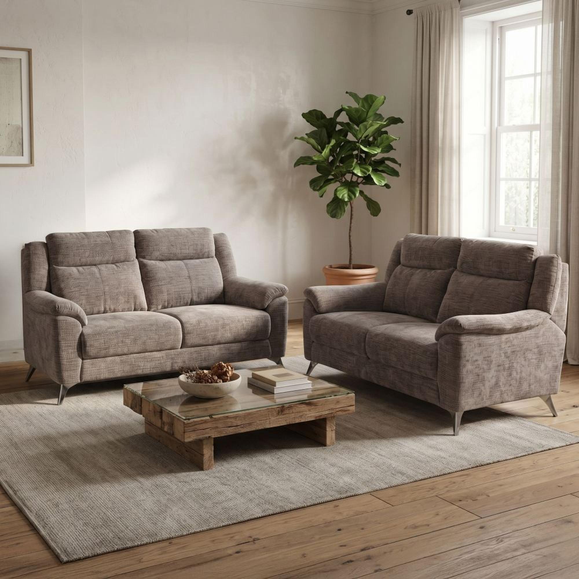 Monroe Sofa Suite - 3+2 Seater - Stone - Fabric