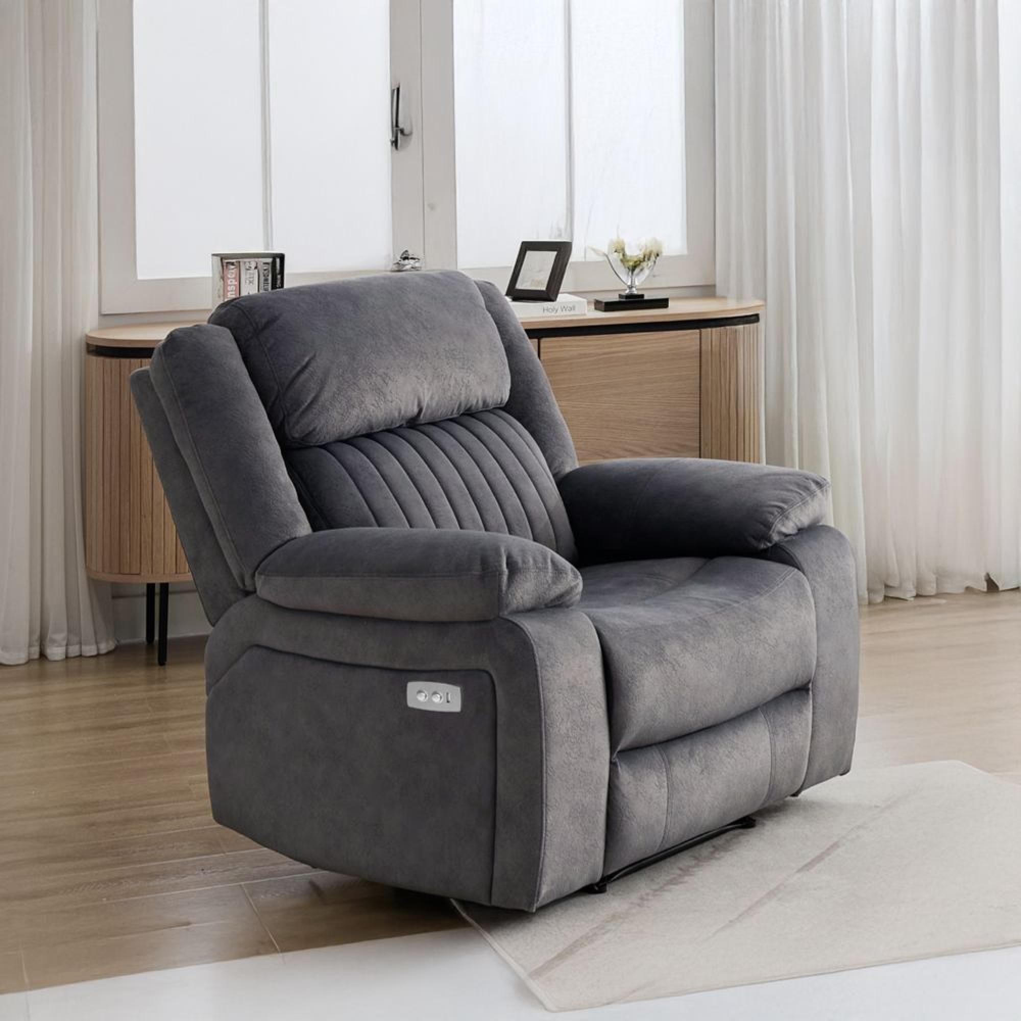 Morgan Electric Recliner Armchair - Slate Grey - Fabric