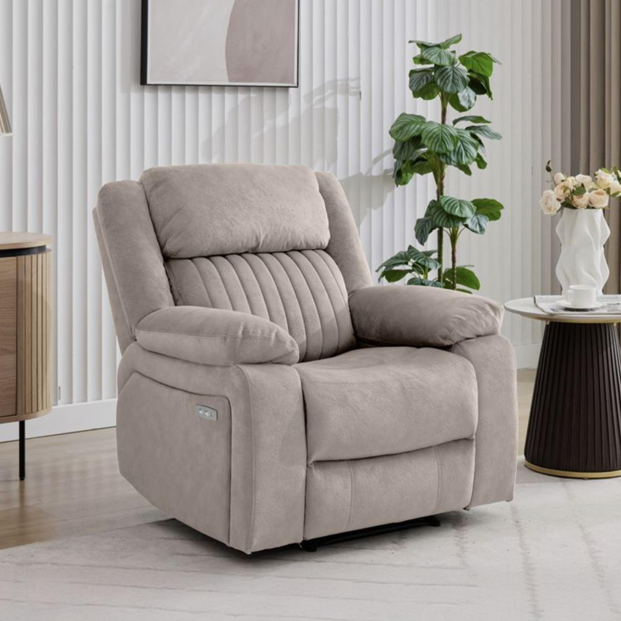 Morgan Electric Recliner Armchair - Taupe - Fabric