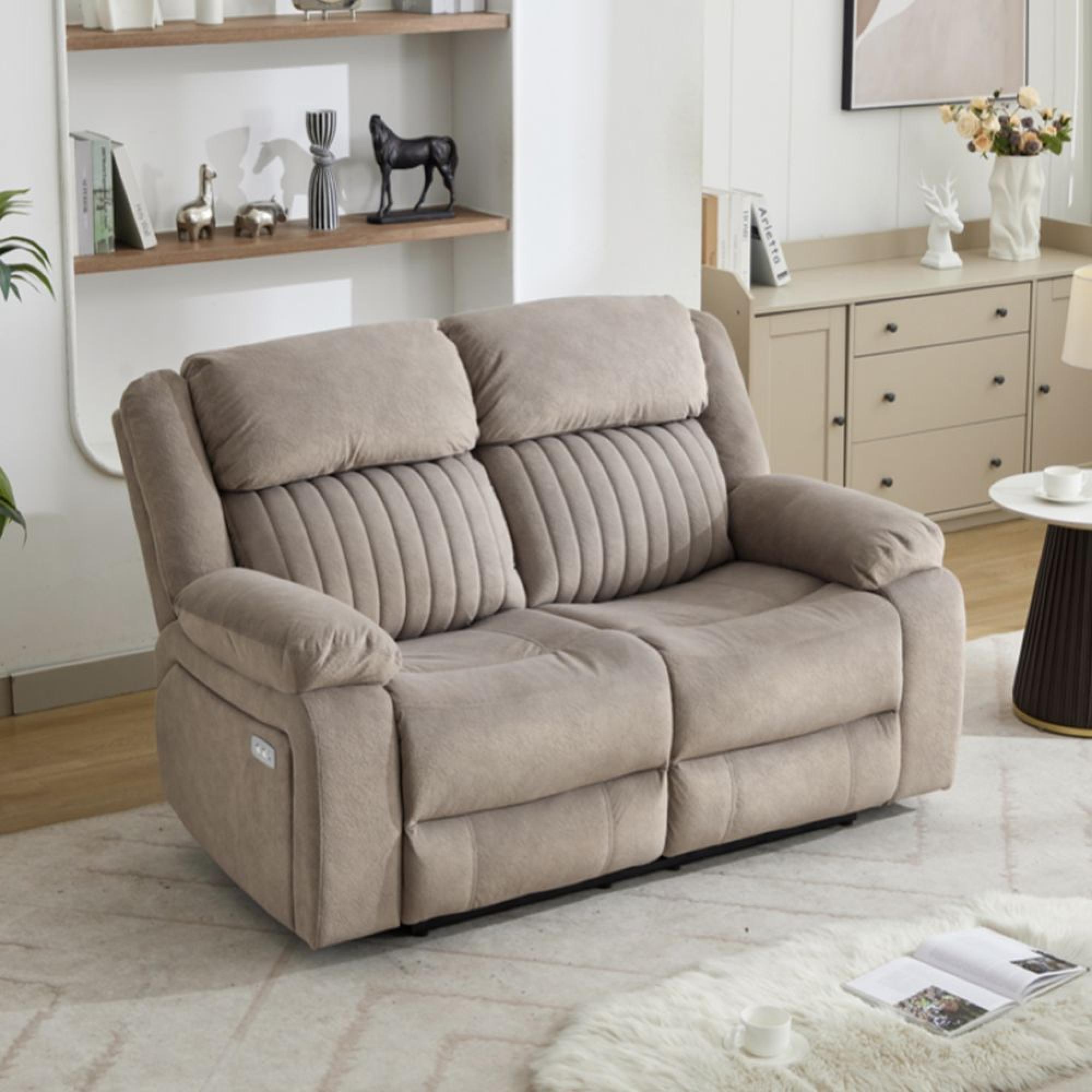 Morgan Electric Recliner Sofa - 2 Seater - Taupe - Fabric