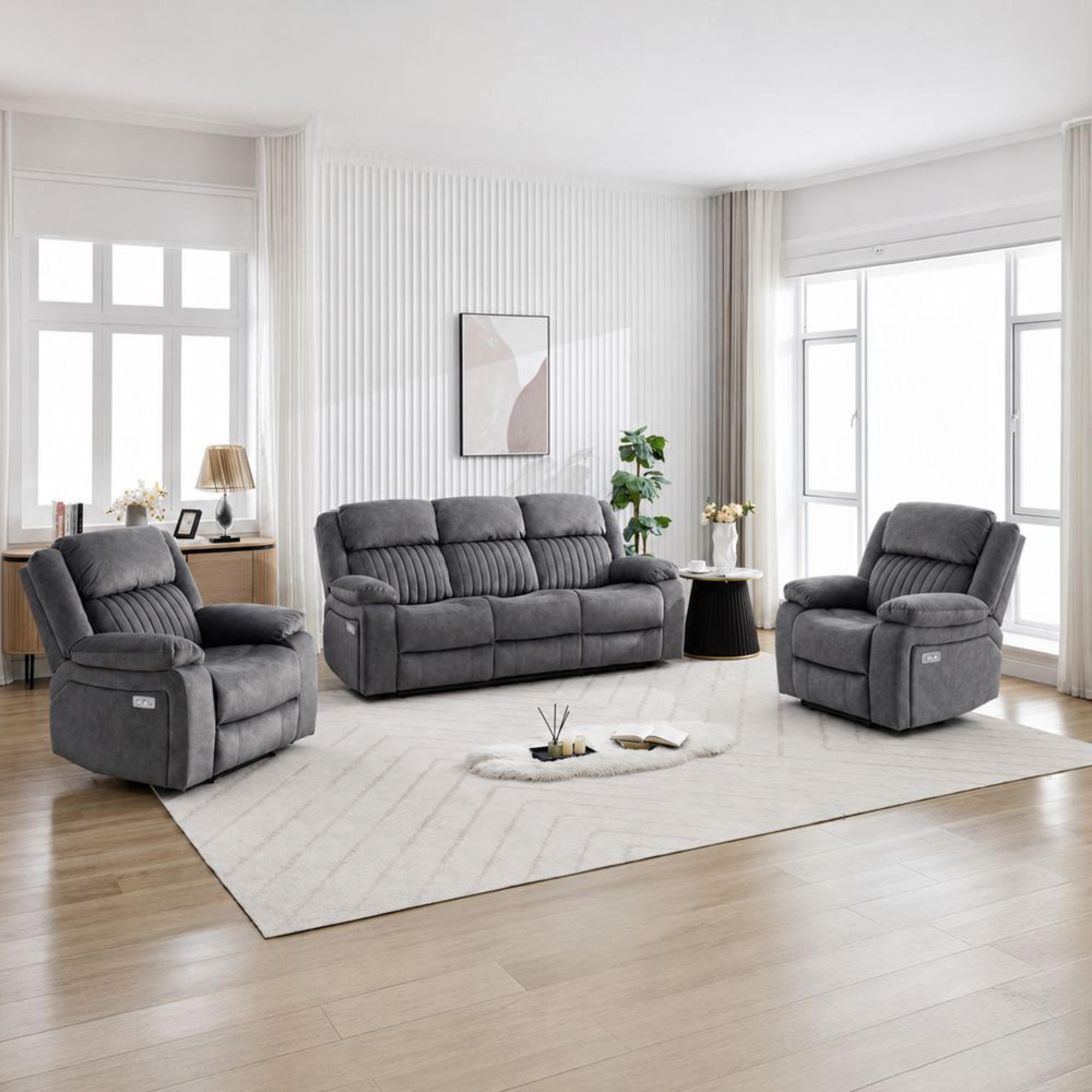 Morgan Electric Recliner Sofa Suite - 3+1+1 Seater - Slate Grey - Fabric