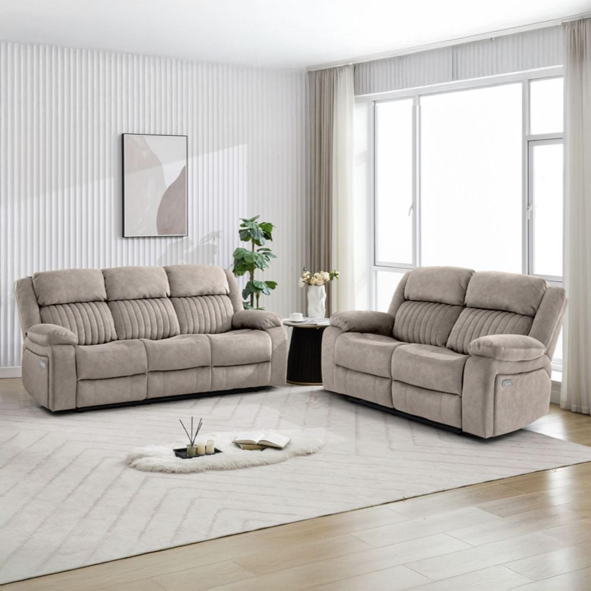 Morgan Electric Recliner Sofa Suite - 3+2 Seater - Taupe - Fabric