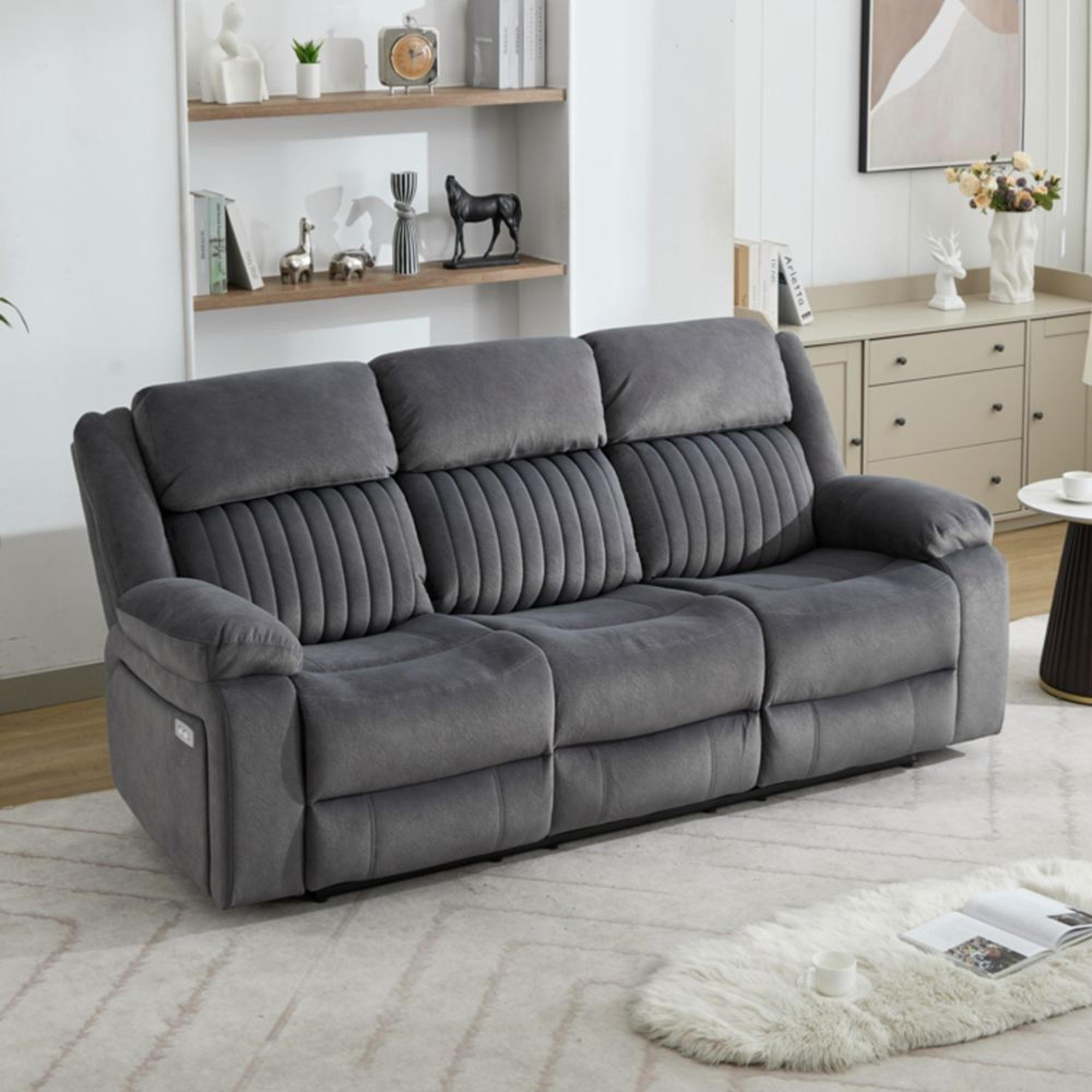 Morgan Electric Recliner Sofa - 3 Seater - Slate Grey - Fabric