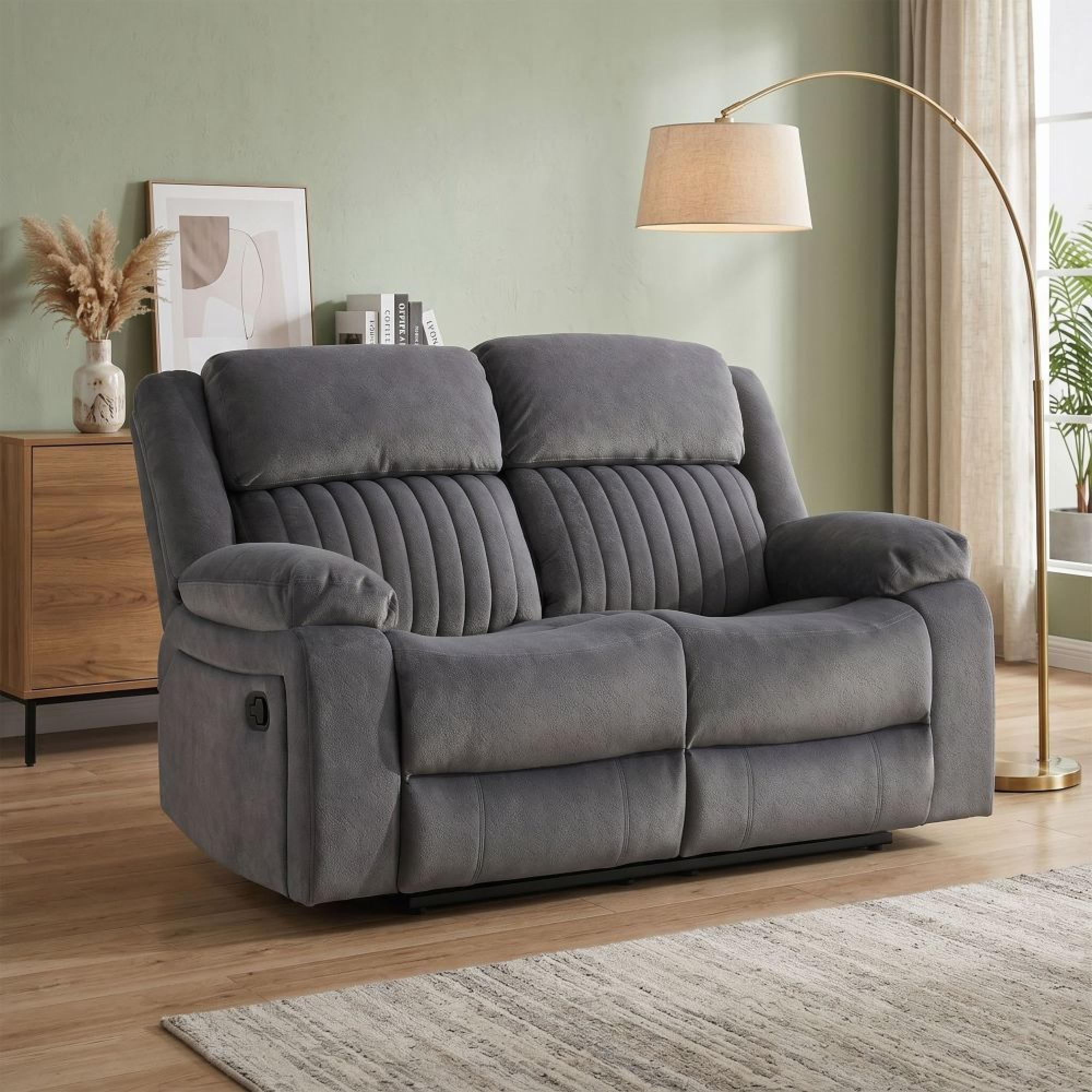 Morgan Manual Recliner Sofa - 2 Seater - Slate Grey - Fabric